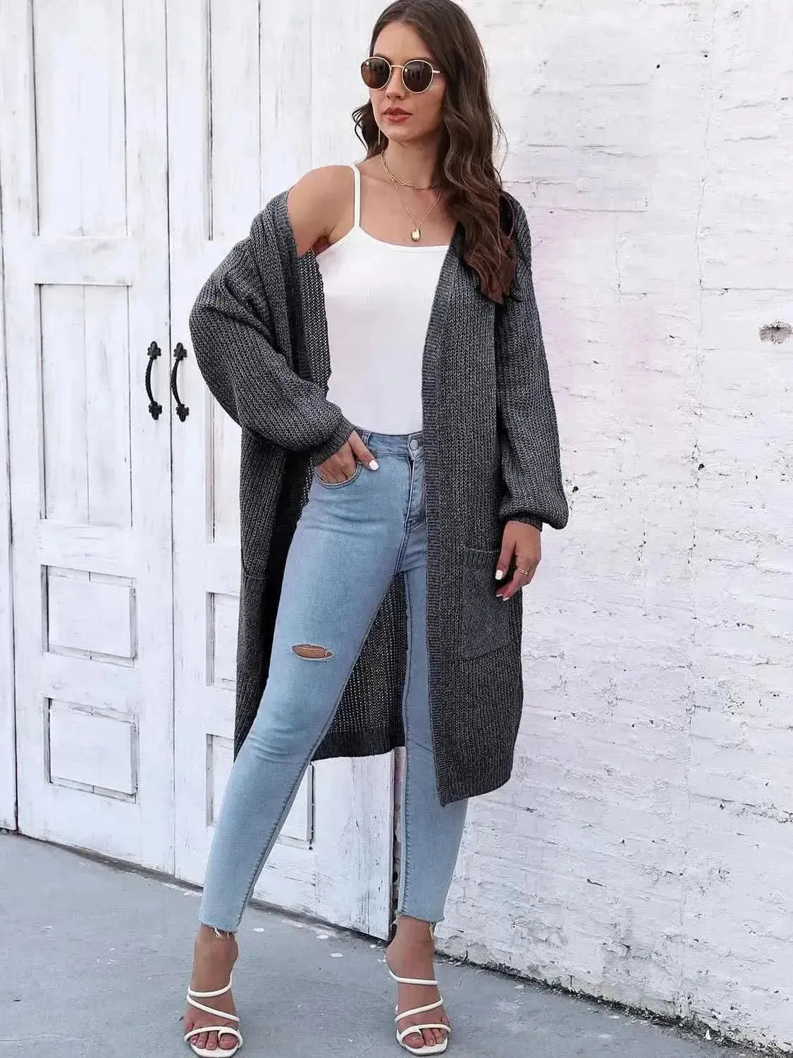 Open Front Longline Cardigan with Pockets - Bad Moms Club