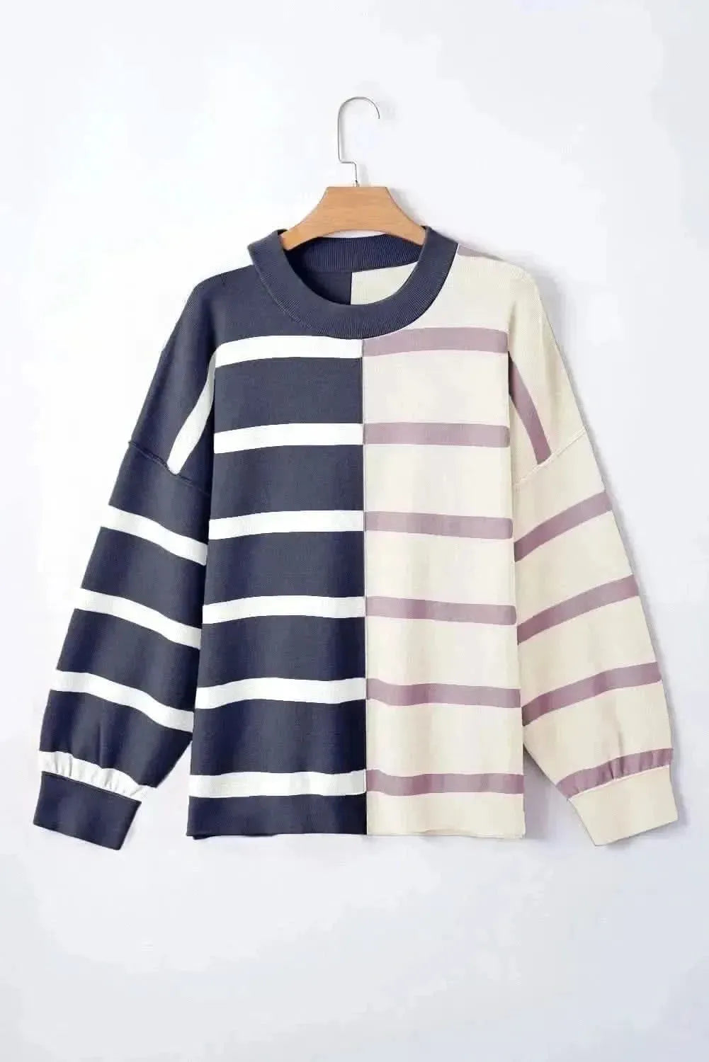 Striped Round Neck Long Sleeve Knit Top - Bad Moms Club