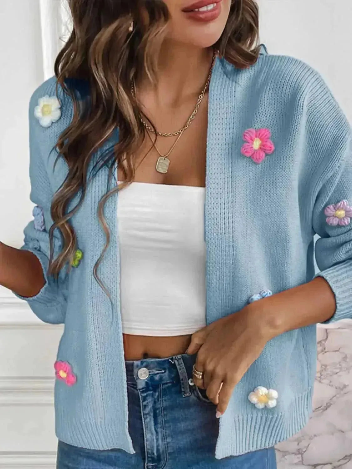 Floral Long Sleeve Open Front Cardigan - Bad Moms Club
