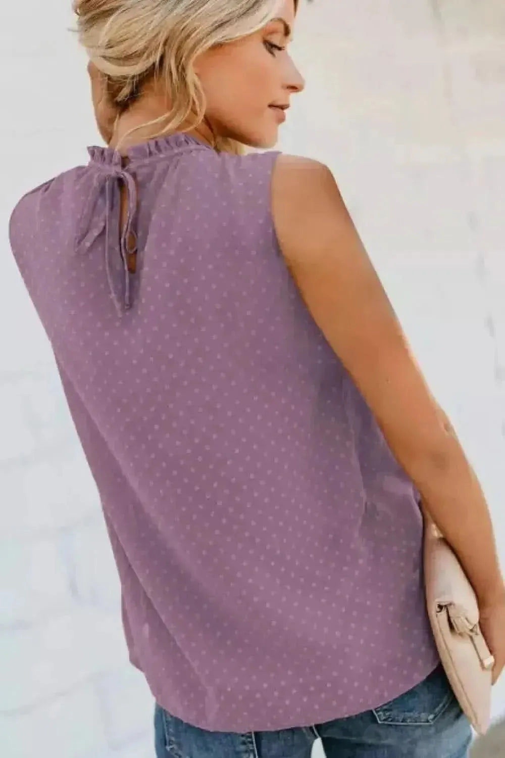 Smocked Tie Back Frill Trim Tank - Bad Moms Club