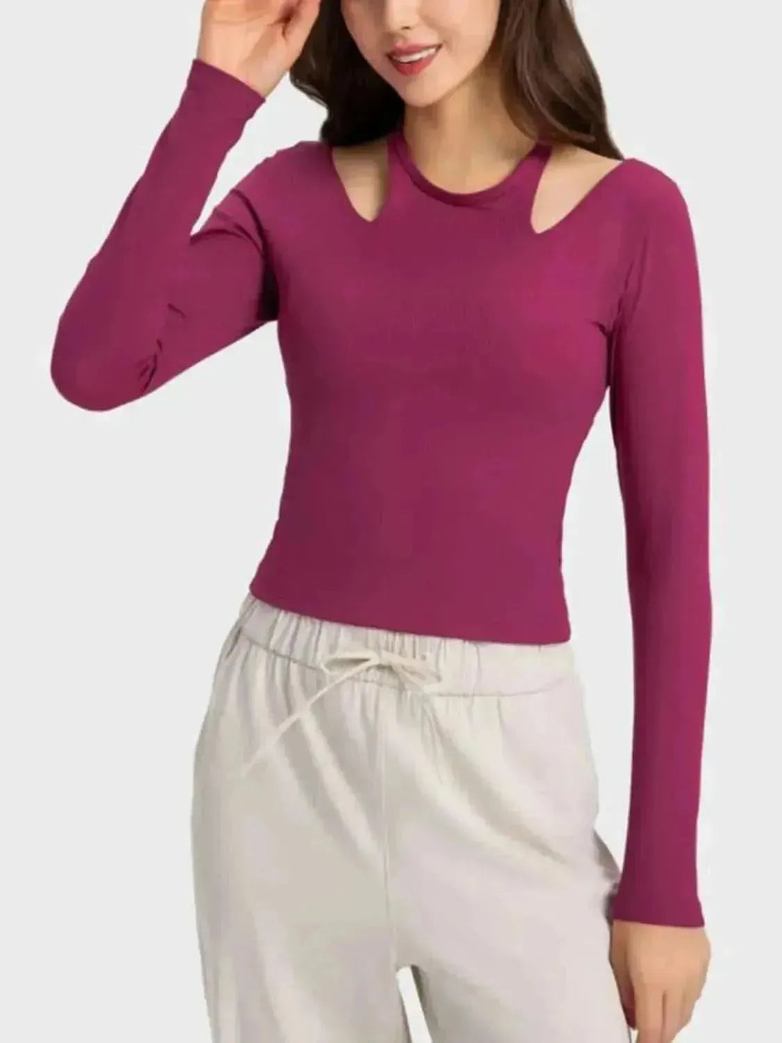 Halter Neck Long Sleeve Sporty Top - Bad Moms Club