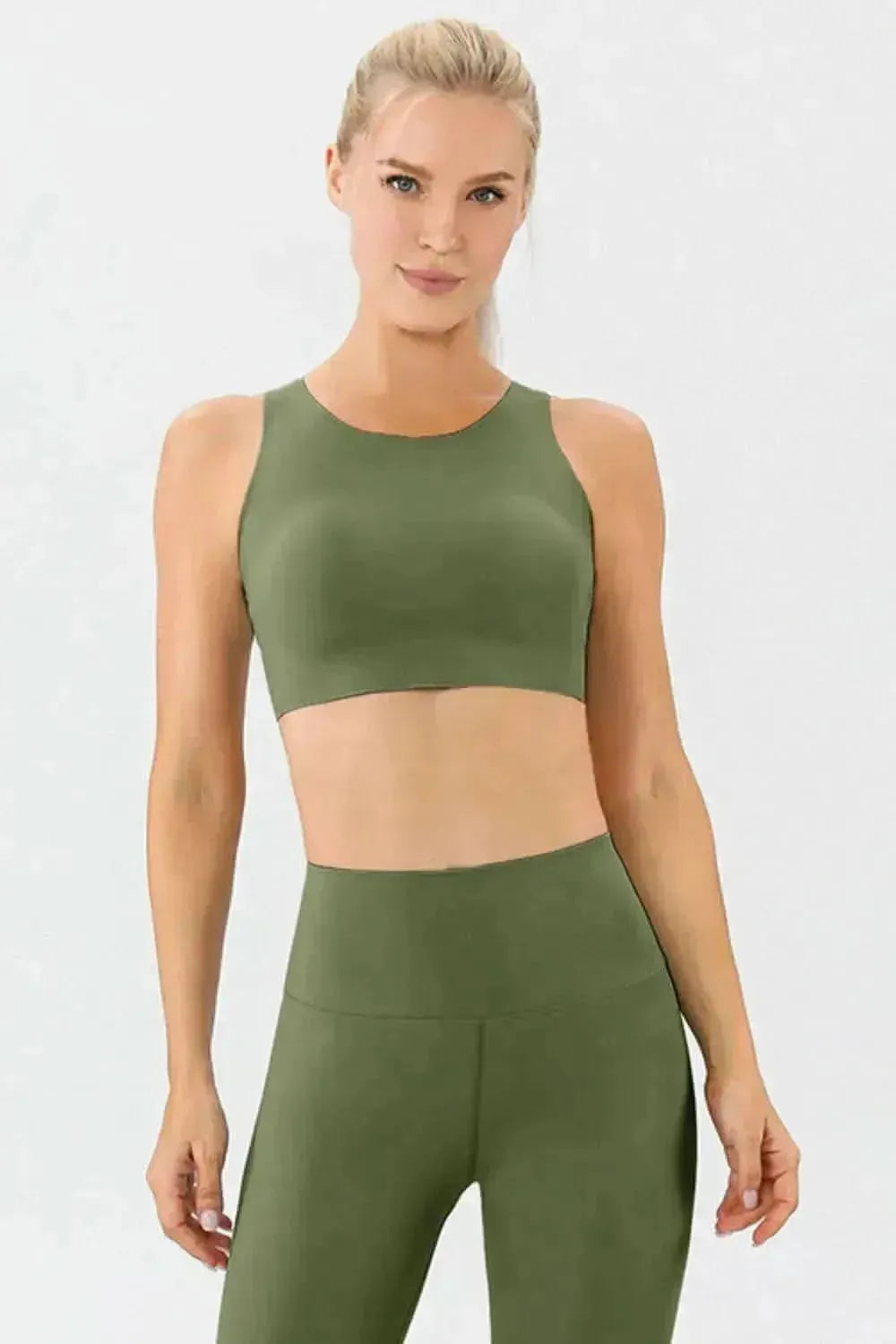 Round Neck Wide Strap Active Bra - Bad Moms Club