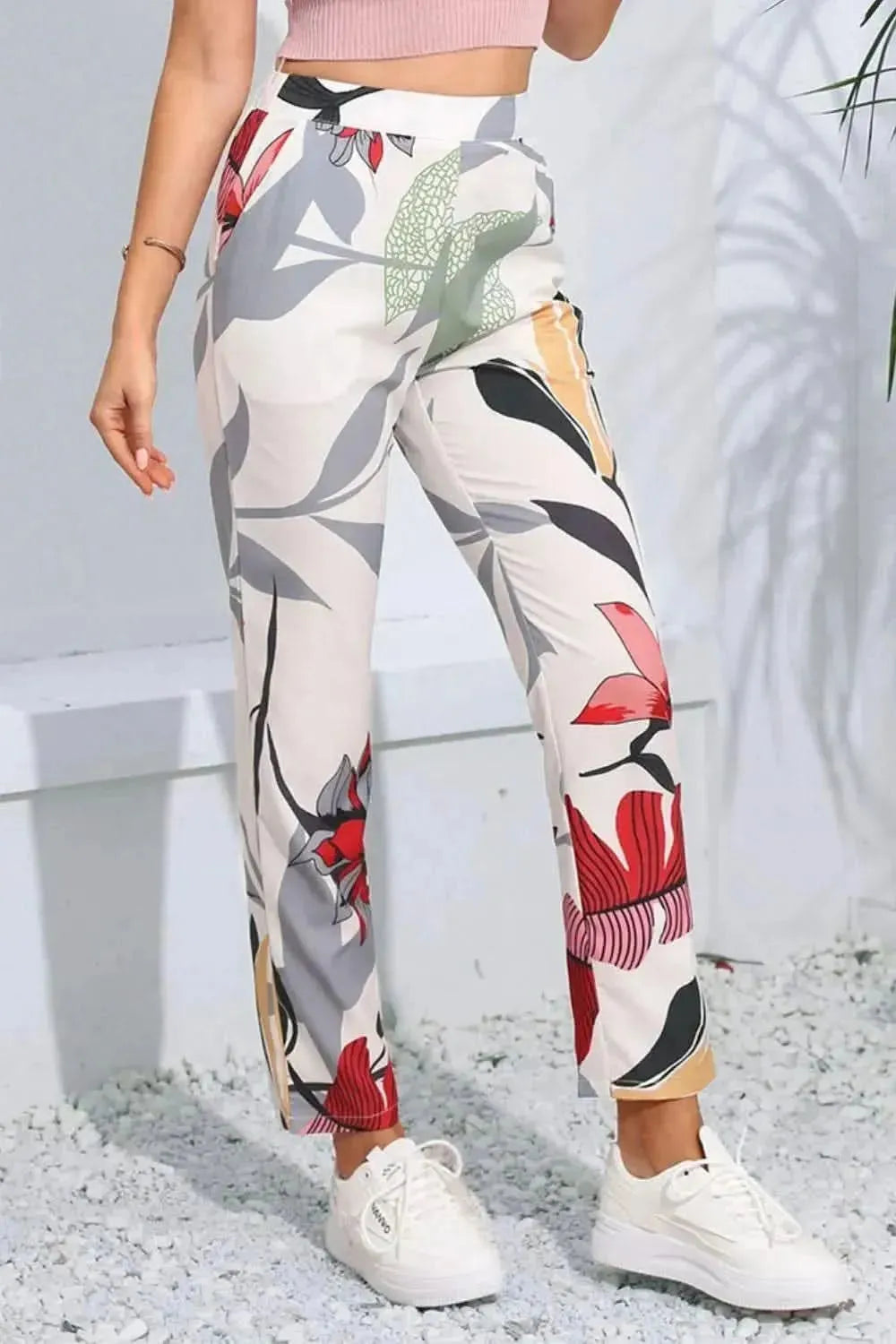 Floral Print Cropped Pants with Pockets - Bad Moms Club