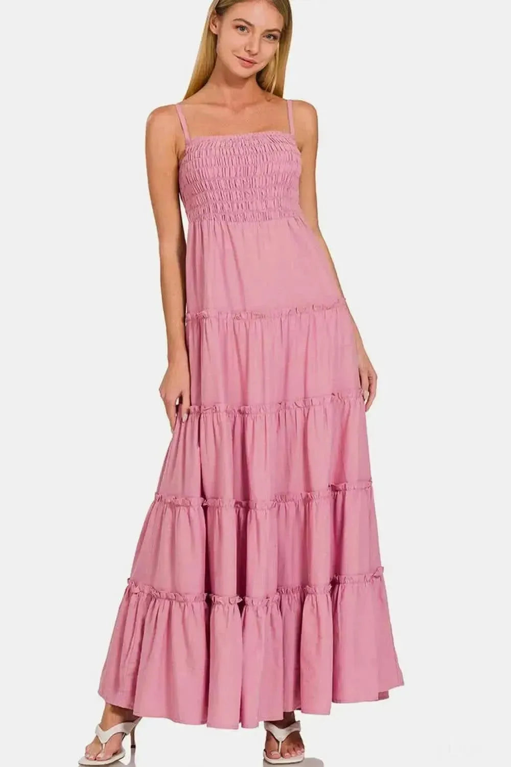 Zenana Woven Smocked Tiered Cami Maxi Dress - Bad Moms Club