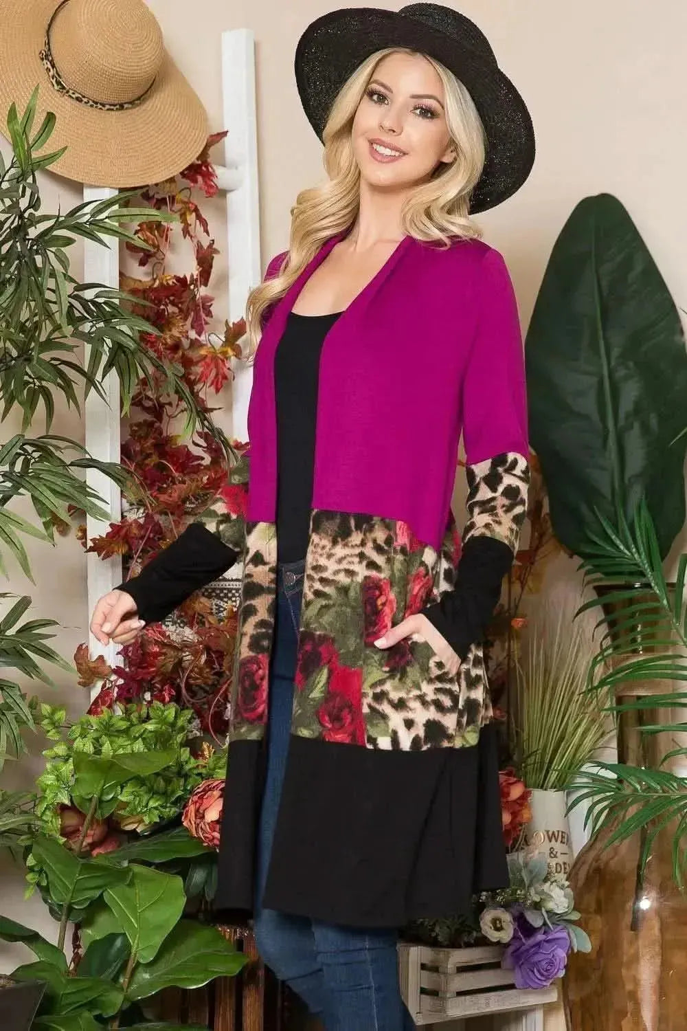 Celeste Full Size Color Block Open Front Cardigan - Bad Moms Club