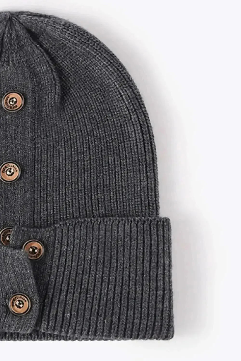 Button Detail Rib-Knit Cuff Beanie - Bad Moms Club