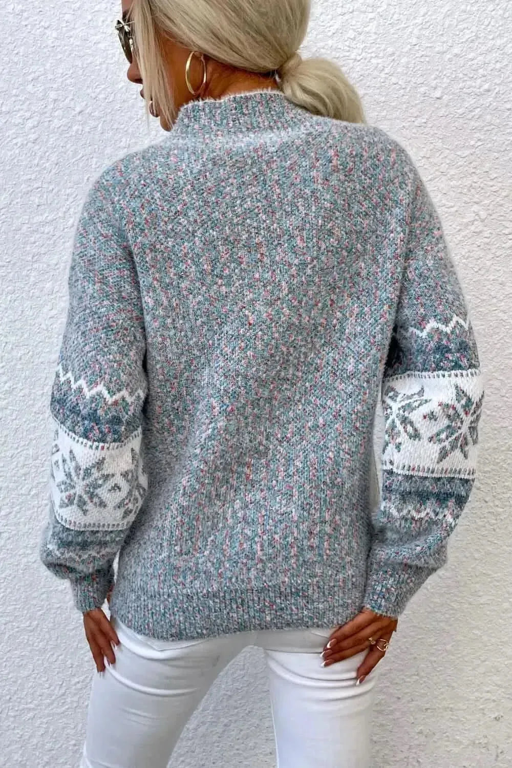 Snowflake Pattern Mock Neck Sweater - Bad Moms Club