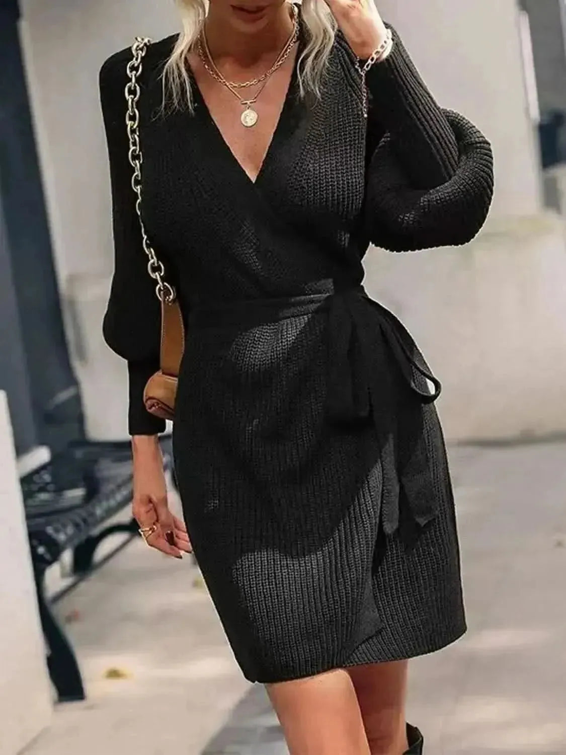 Open Front Lantern Sleeve Tied Cardigan - Bad Moms Club