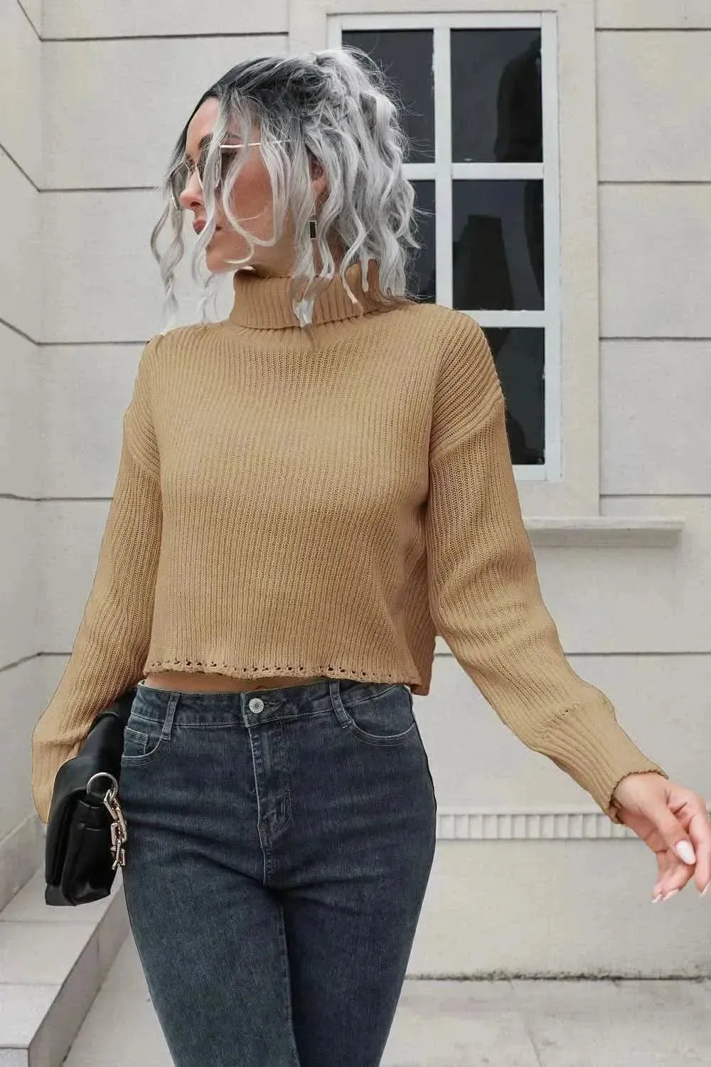 Turtleneck Dropped Shoulder Sweater - Bad Moms Club