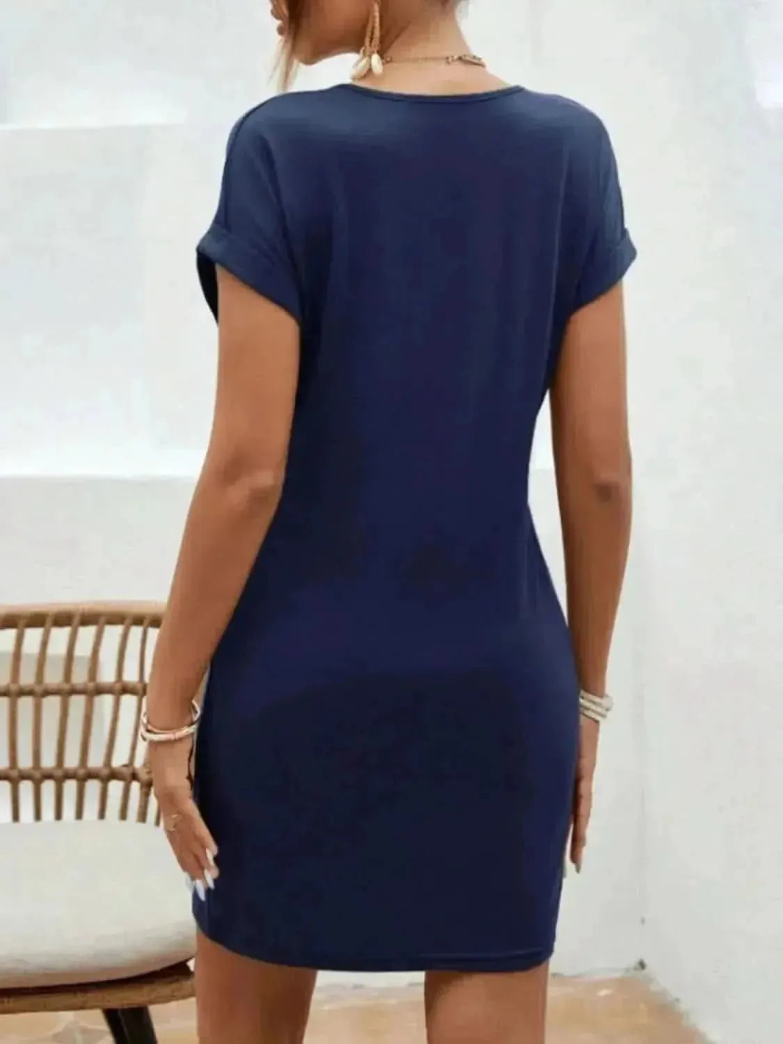 Notched Short Sleeve Mini Tee Dress - Bad Moms Club