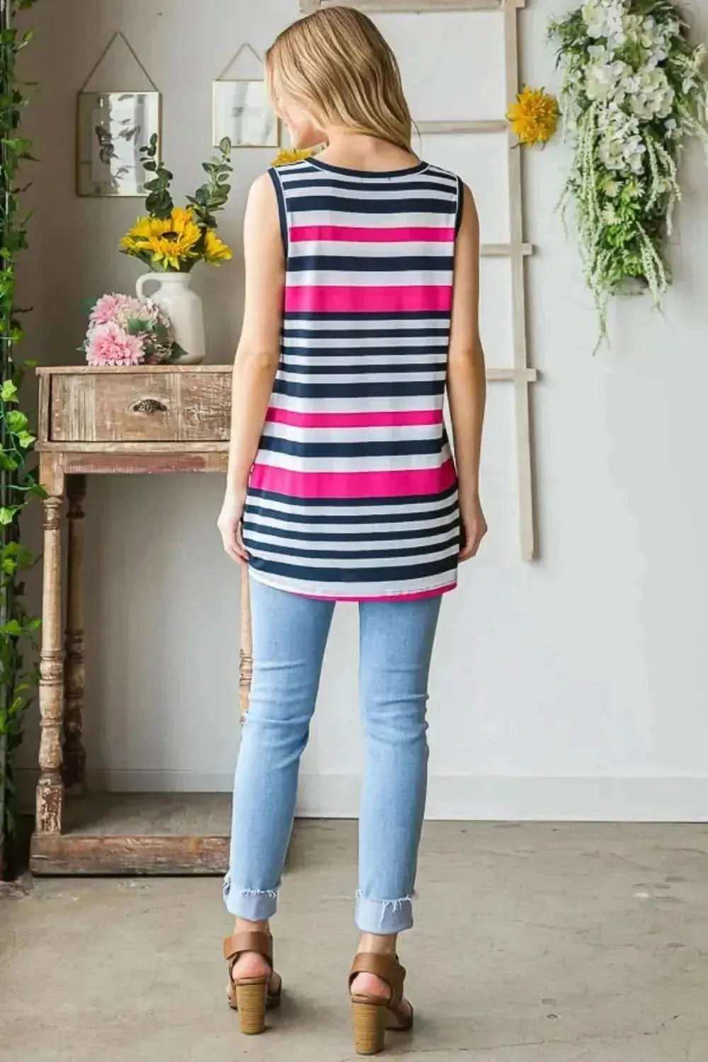 Heimish Full Size Striped Twist Knot Round Neck Tank - Bad Moms Club