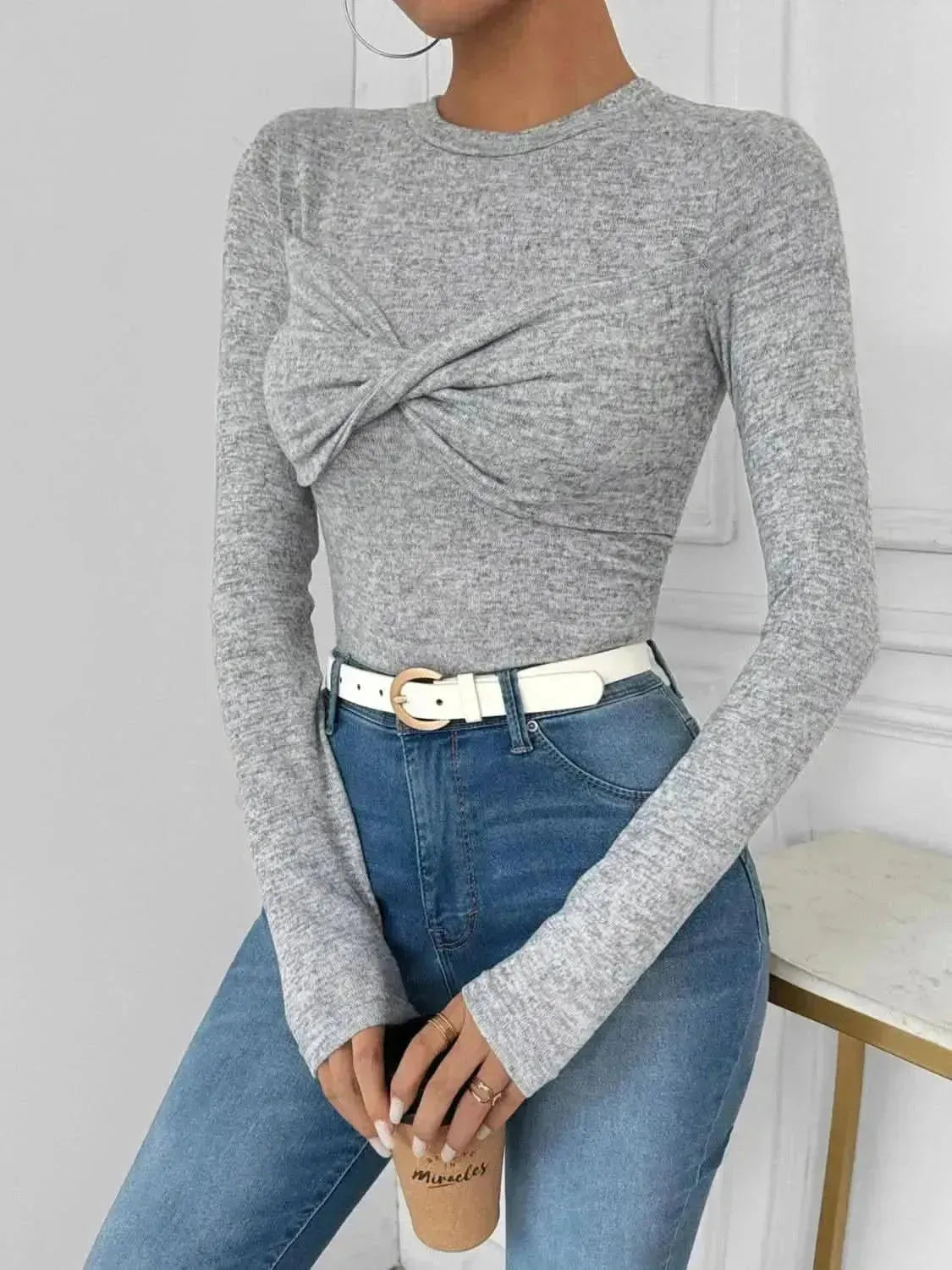 Twisted Round Neck Long Sleeve T-Shirt - Bad Moms Club