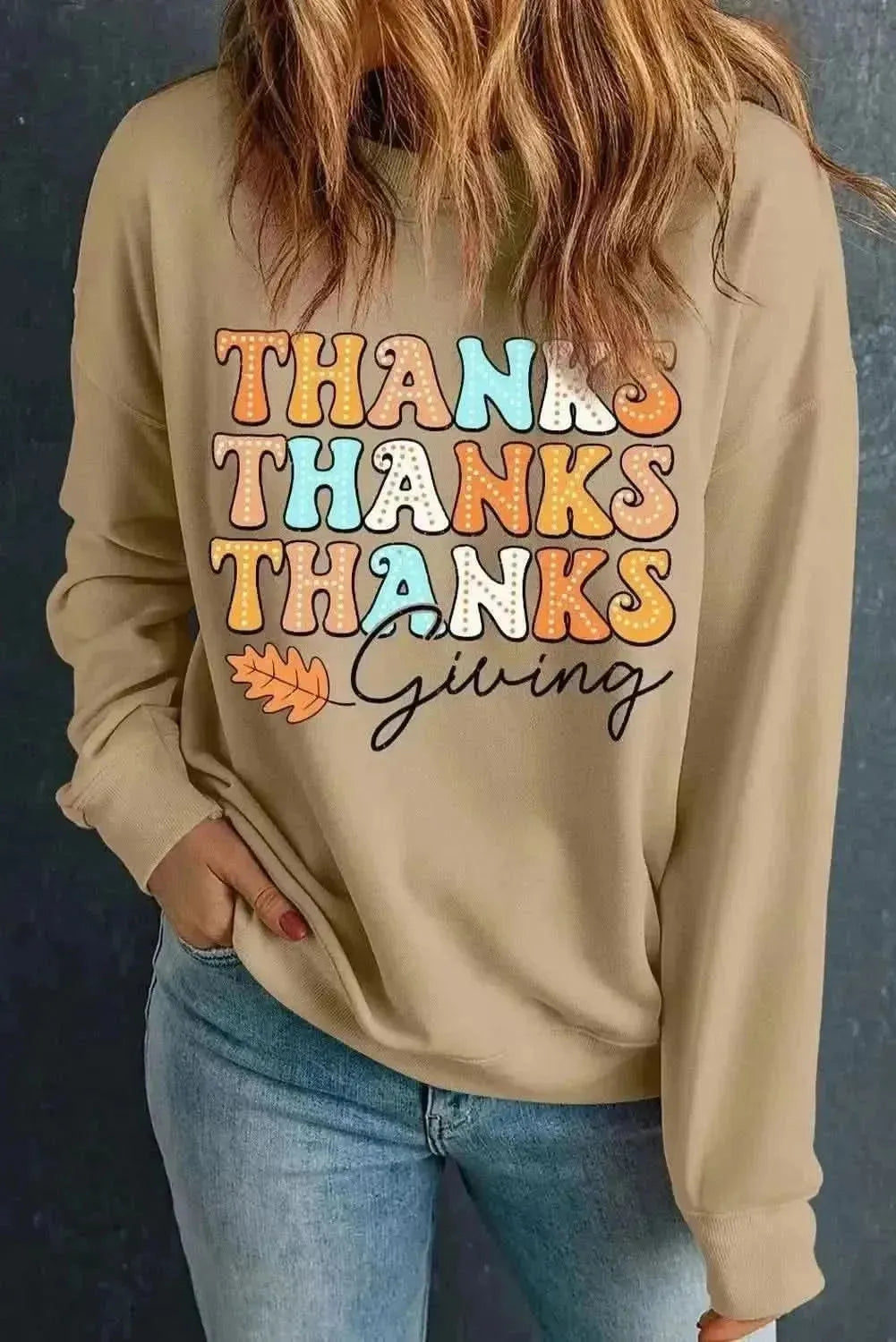 THANKSGIVING Round Neck Dropped Shoulder Sweatshirt - Bad Moms Club