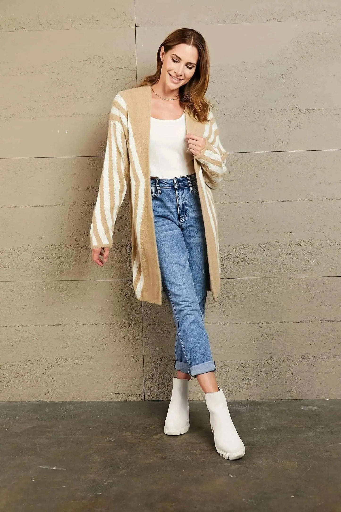 Woven Right Two-Tone Open Front Fuzzy Longline Cardigan - Bad Moms Club