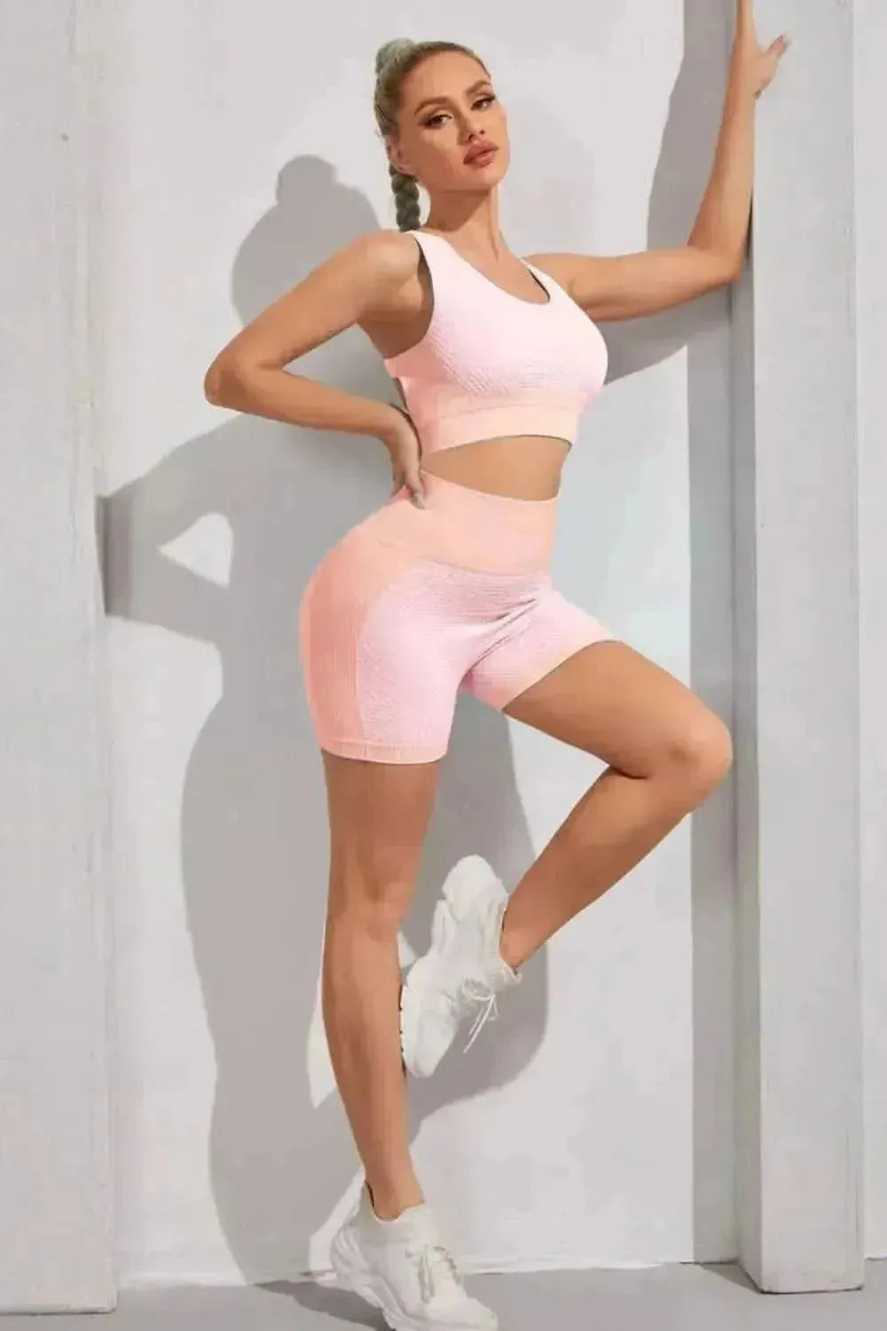 Round Neck Sports Bra and Shorts Set - Bad Moms Club