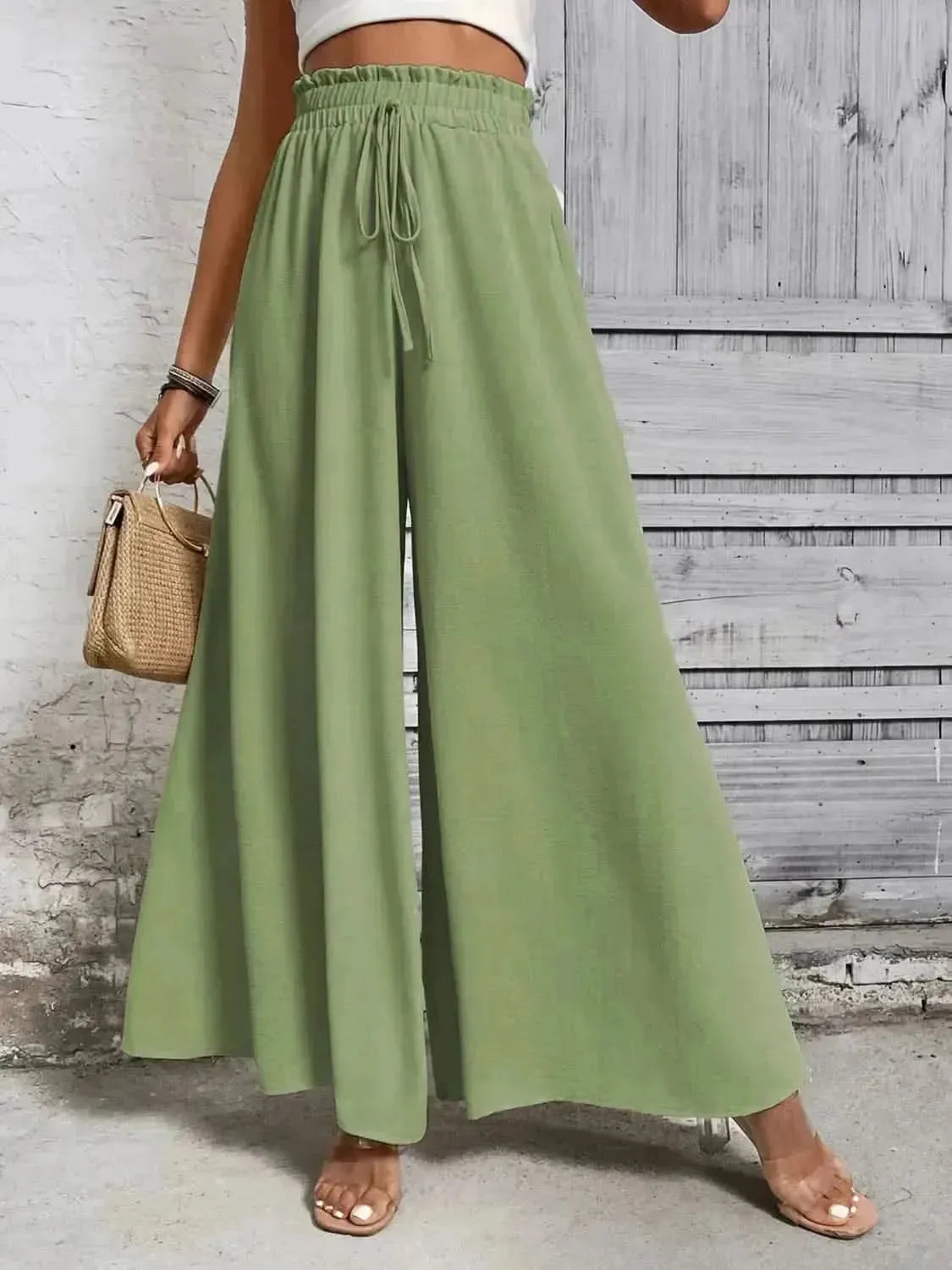 Honey Tied High Waist Wide Leg Pants - Bad Moms Club