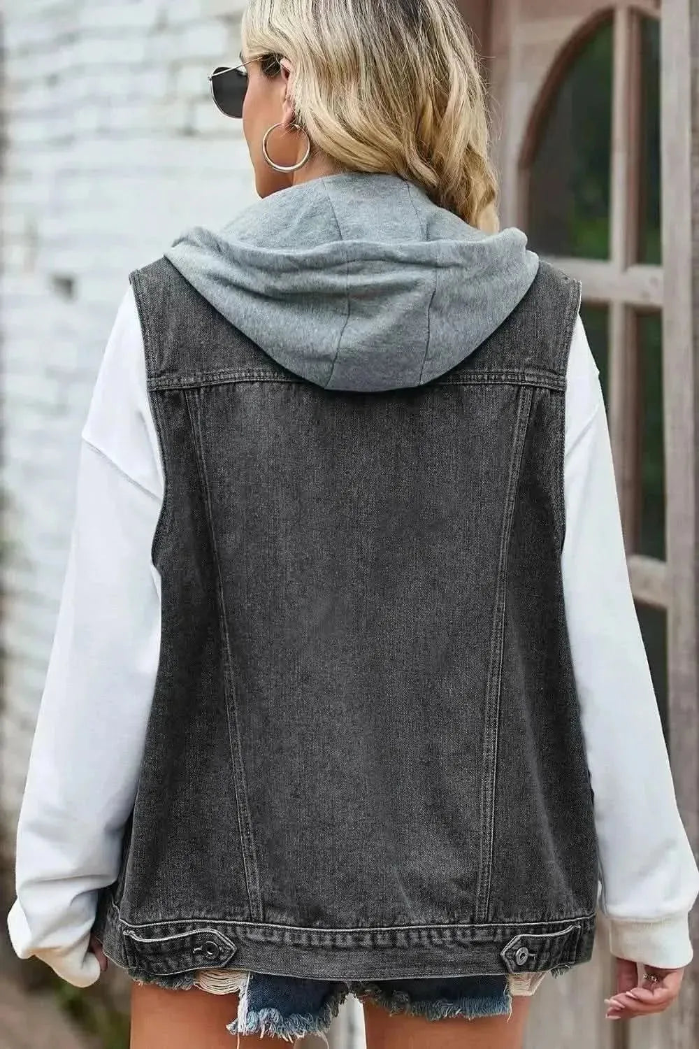 Sleeveless Denim Top with A Detachable Hood - Bad Moms Club
