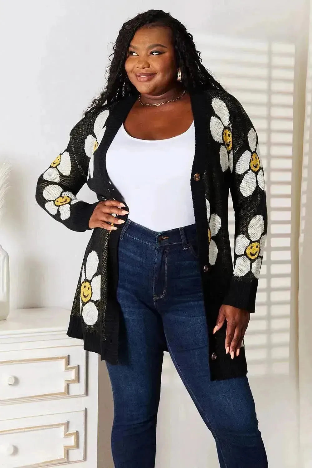 Floral Button Down Longline Cardigan - Bad Moms Club