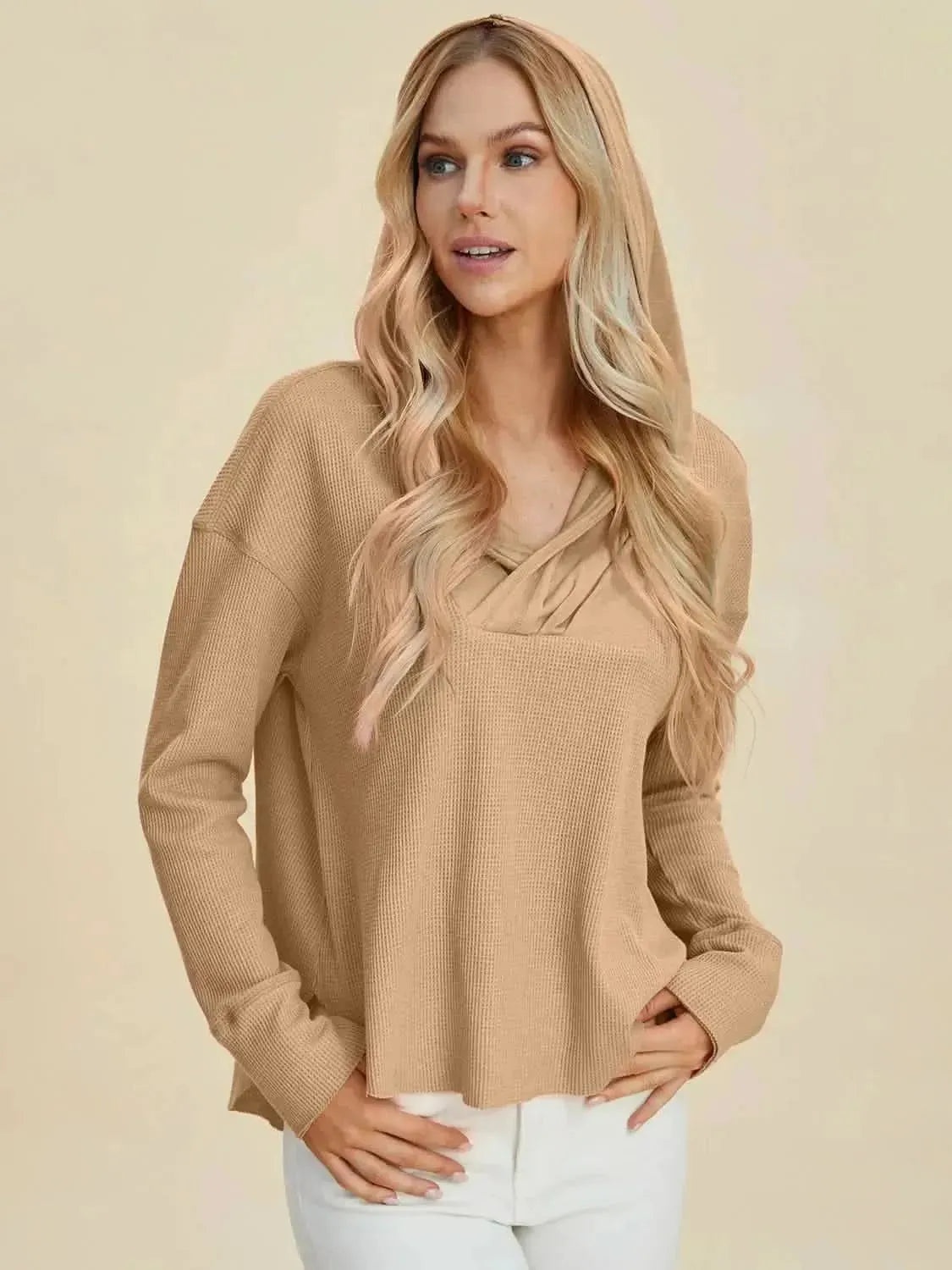 Double Take Full Size High-Low Dropped Shoulder Long Sleeve Hoodie - Bad Moms Club