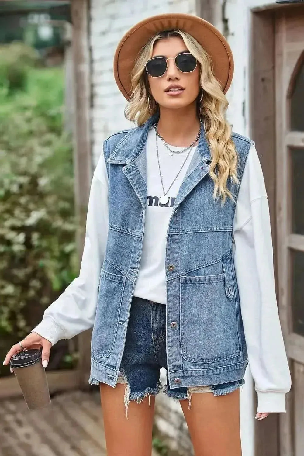 Sleeveless Denim Top with A Detachable Hood - Bad Moms Club