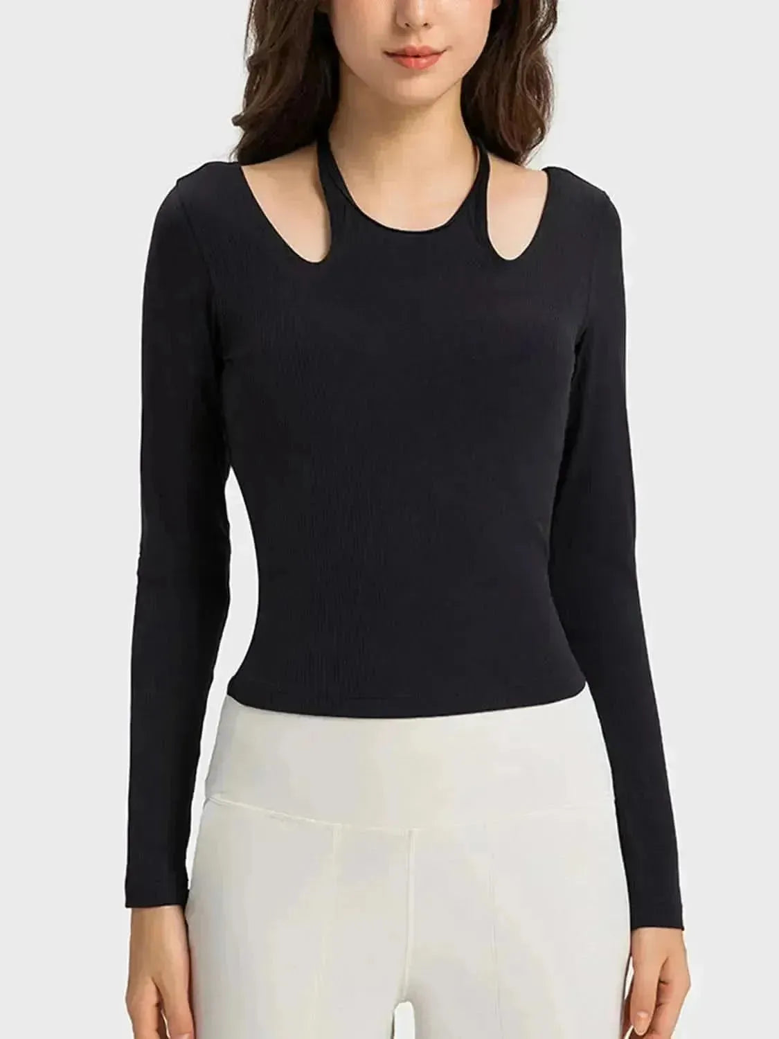 Halter Neck Long Sleeve Sporty Top - Bad Moms Club