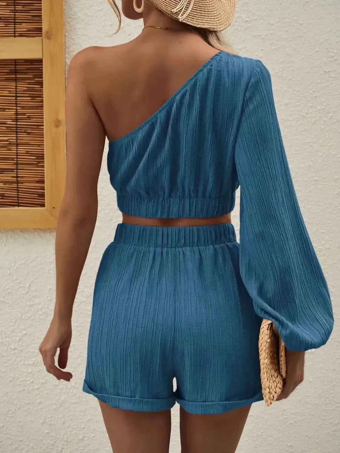 Honey One Shoulder Long Sleeve Top and Shorts Set - Bad Moms Club