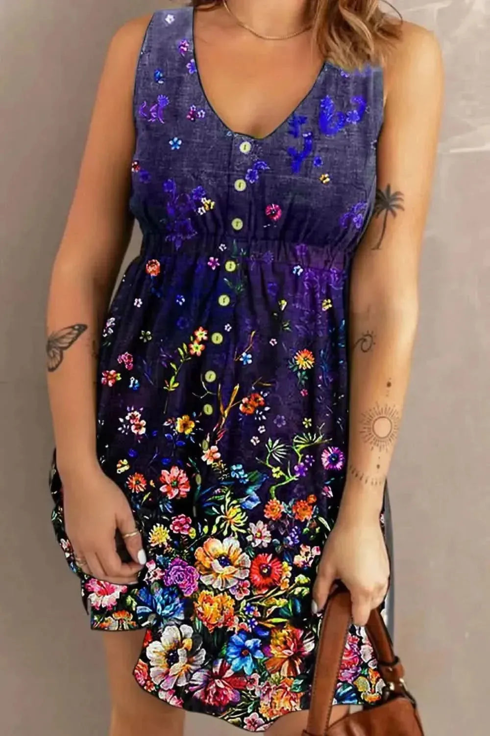 Double Take Scoop Neck Buttoned Sleeveless Magic Dress with Pockets - Bad Moms Club