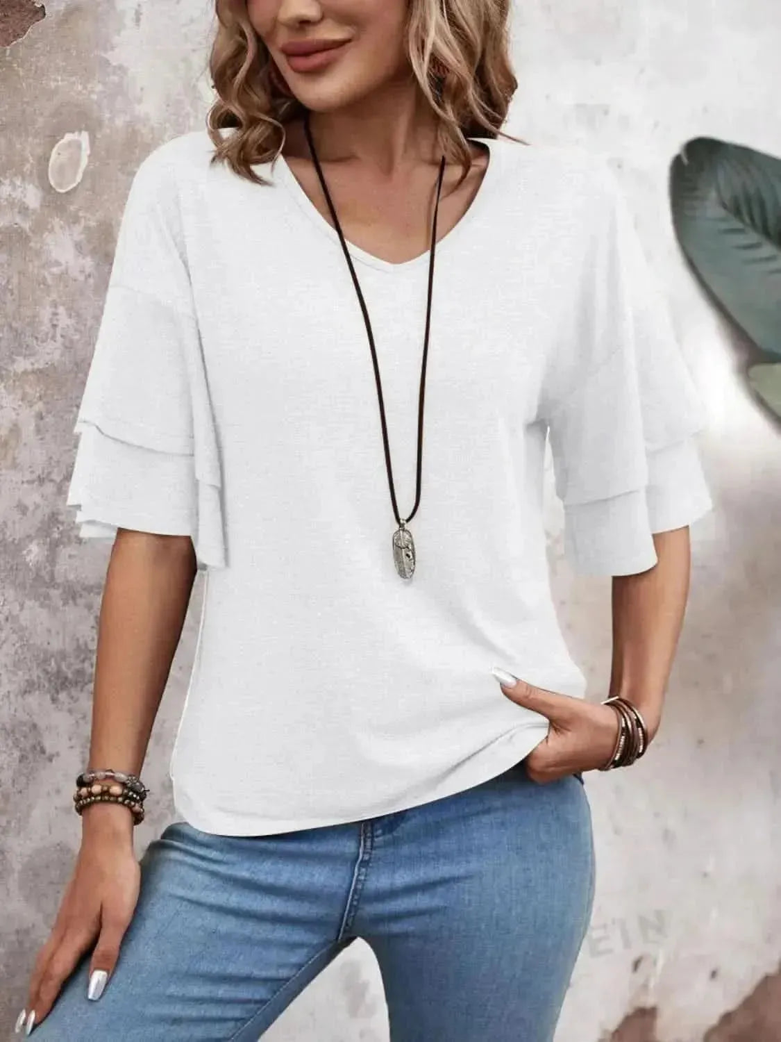 V-Neck Half Sleeve Blouse - Bad Moms Club