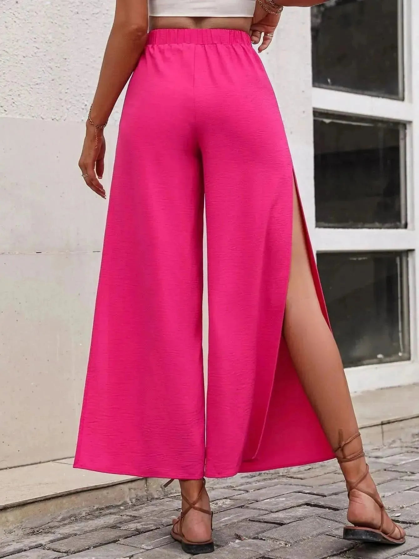 Honey High Waist Slit Wide Leg Pants - Bad Moms Club