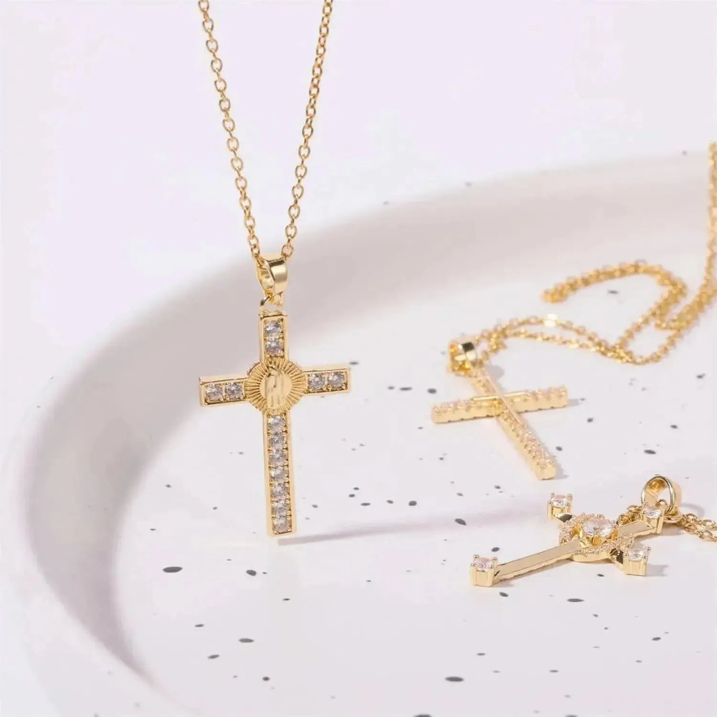 Stainless Steel Inlaid Zircon Cross Necklace - Bad Moms Club