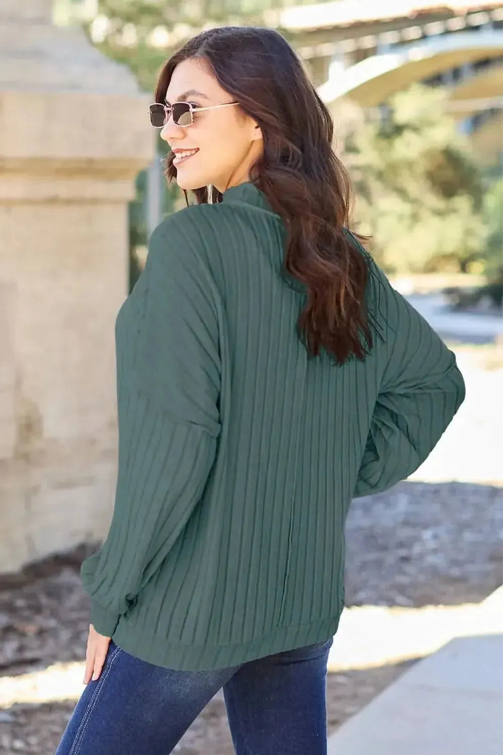 Basic Bae Full Size Ribbed Exposed Seam Mock Neck Knit Top - Bad Moms Club