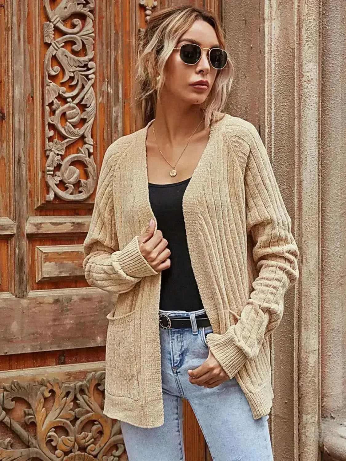 Ribbed Open Front Long Sleeve Cardigan - Bad Moms Club