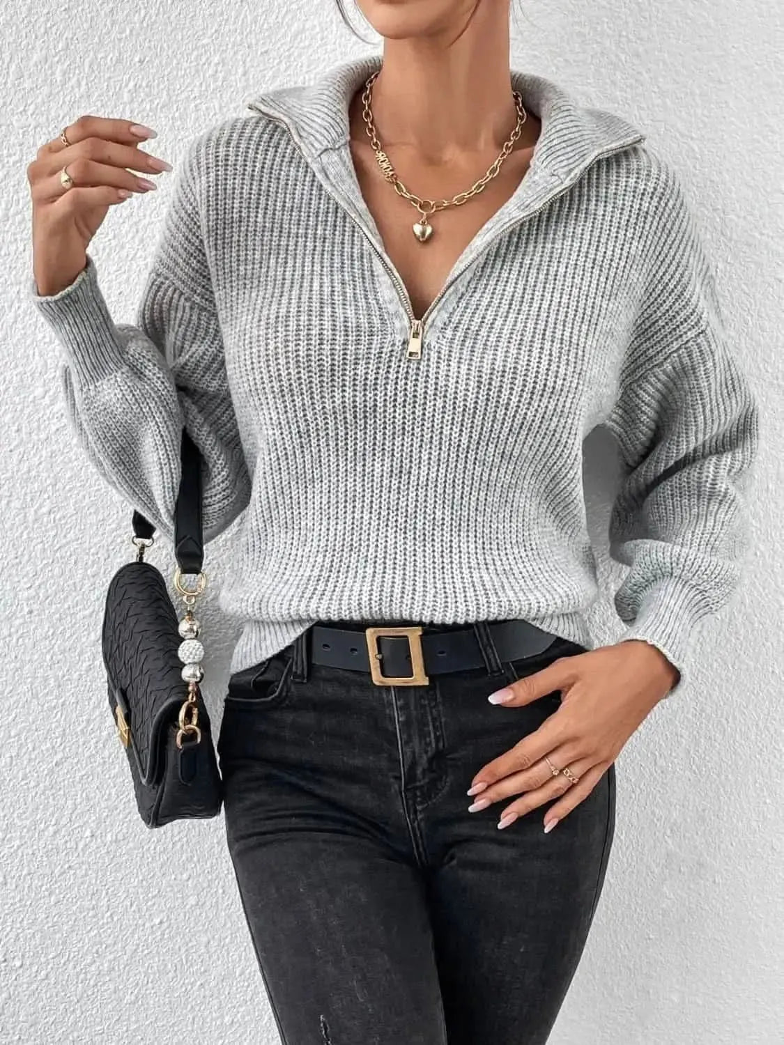 Honey Half Zip Dropped Shoulder Sweater - Bad Moms Club