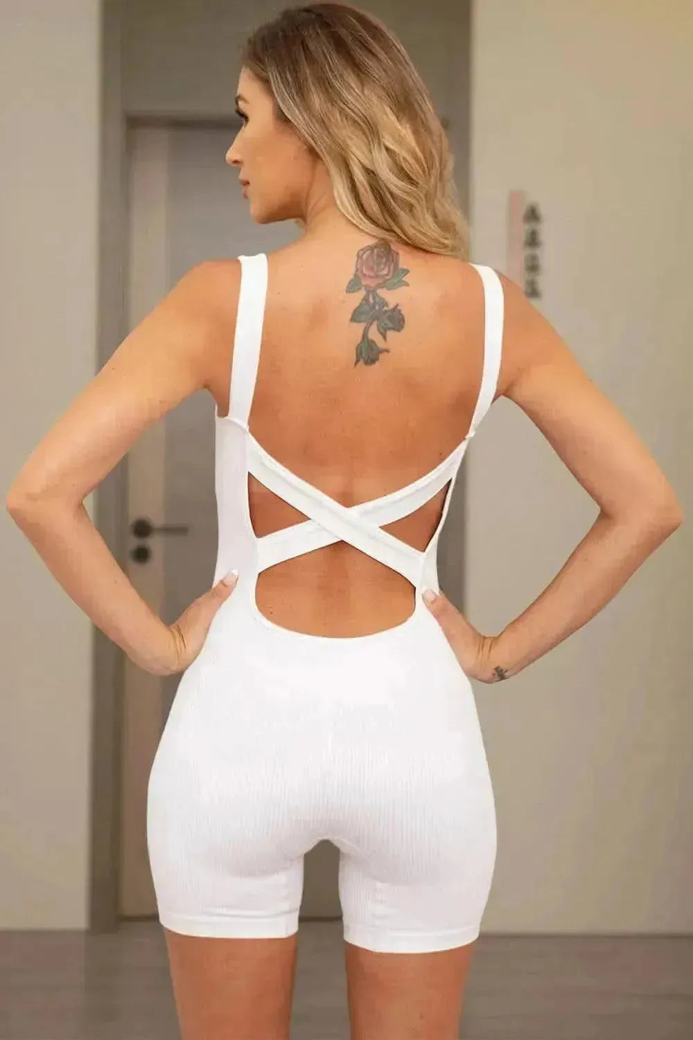 Crisscross Wide Strap Active Romper - Bad Moms Club