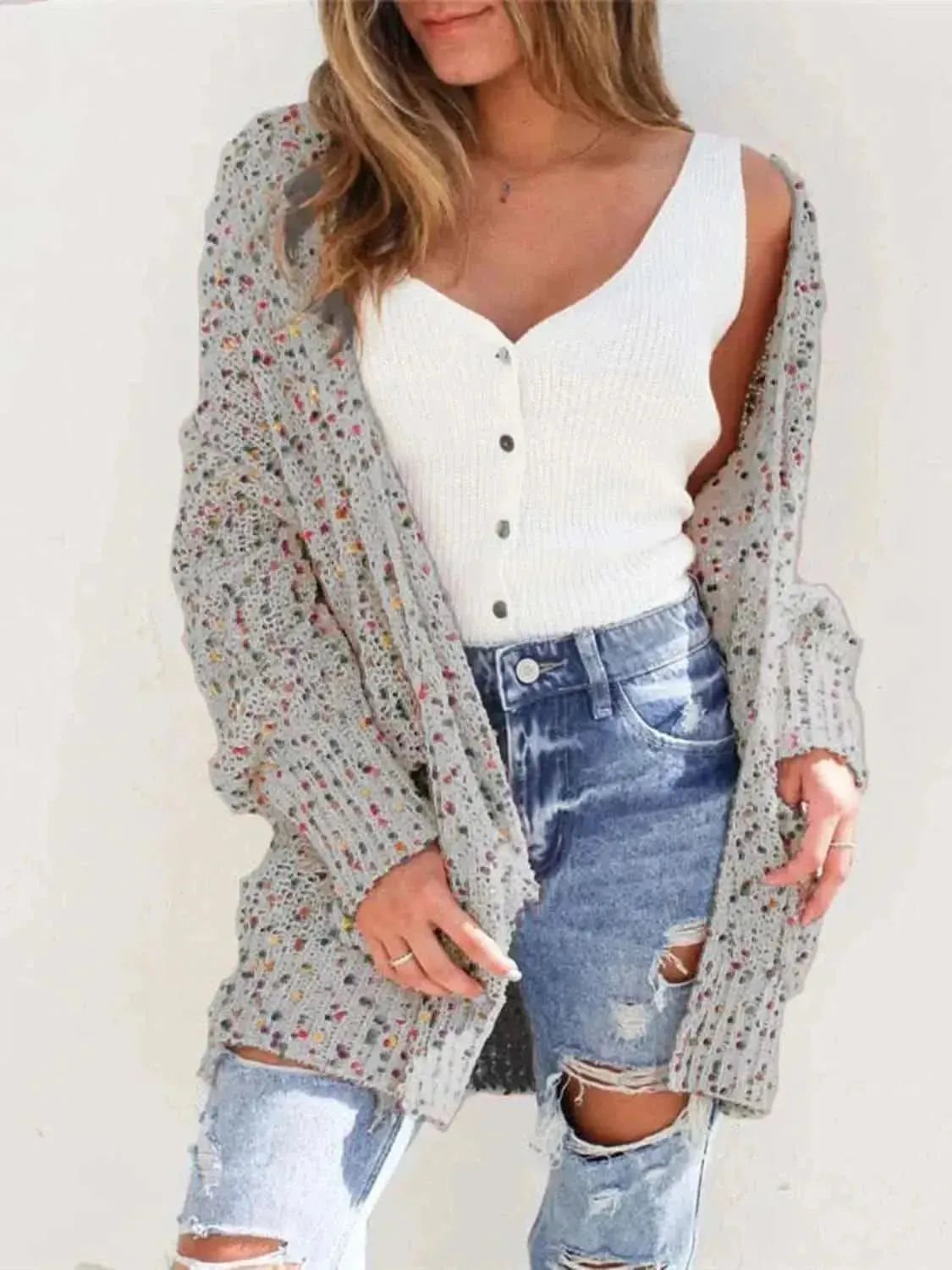 Multicolored Open Front Cardigan - Bad Moms Club