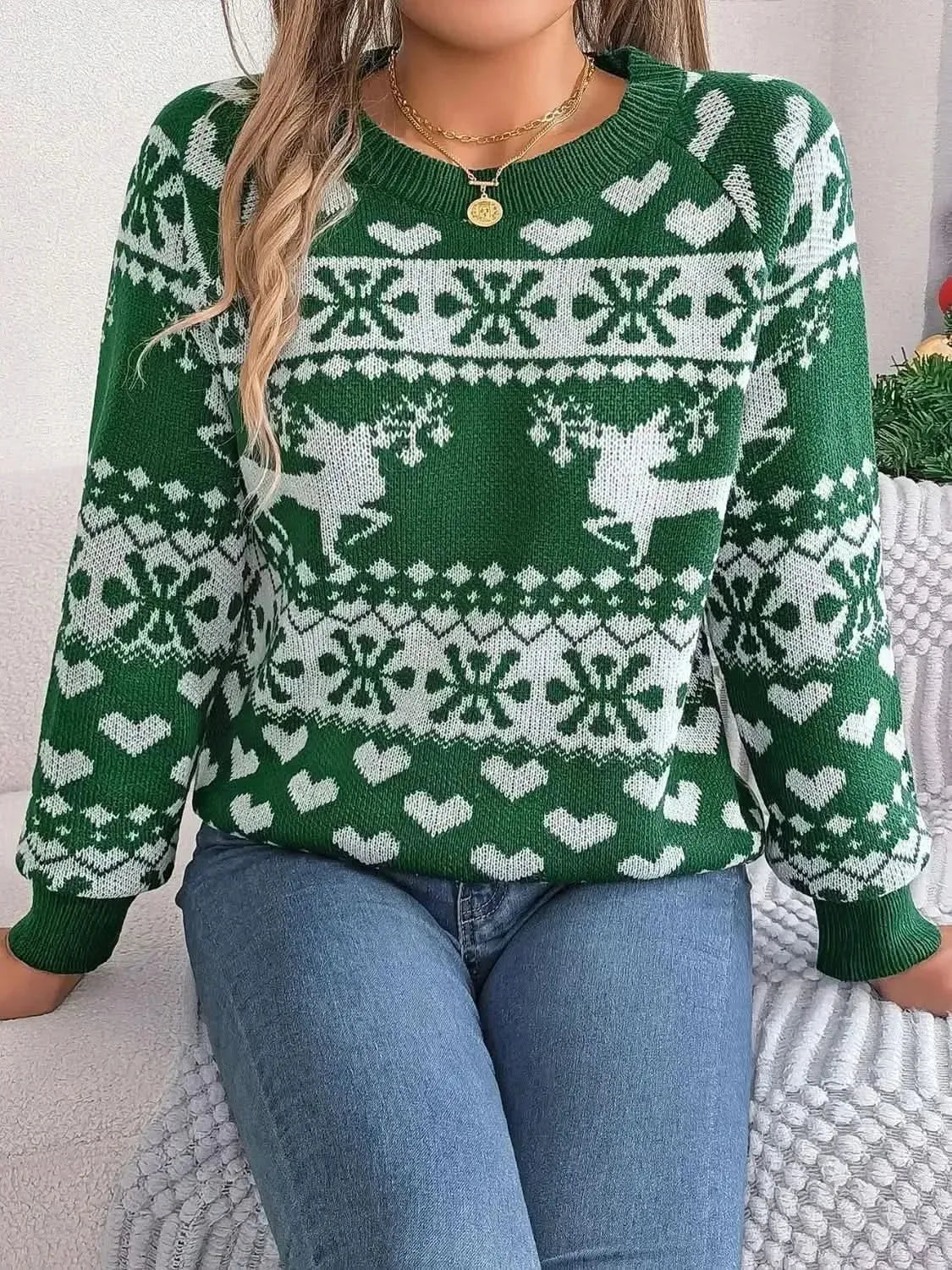 Christmas Element Round Neck Long Sleeve Sweater - Bad Moms Club