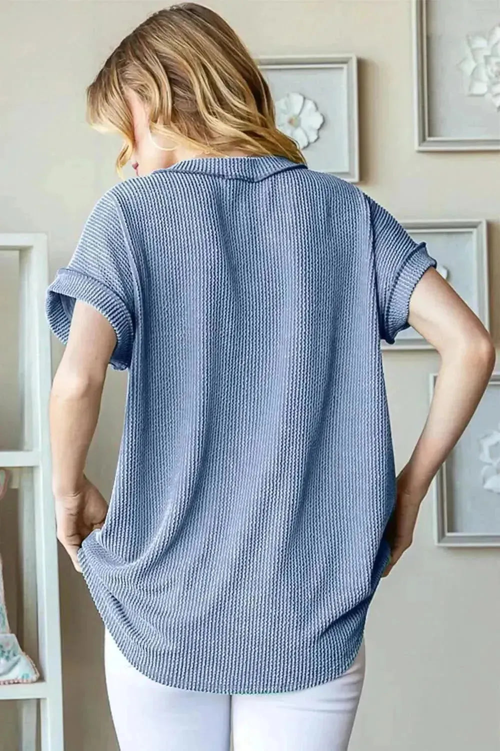 Heimish Full Size Front Pocket Short Sleeve Ribbed Top - Bad Moms Club