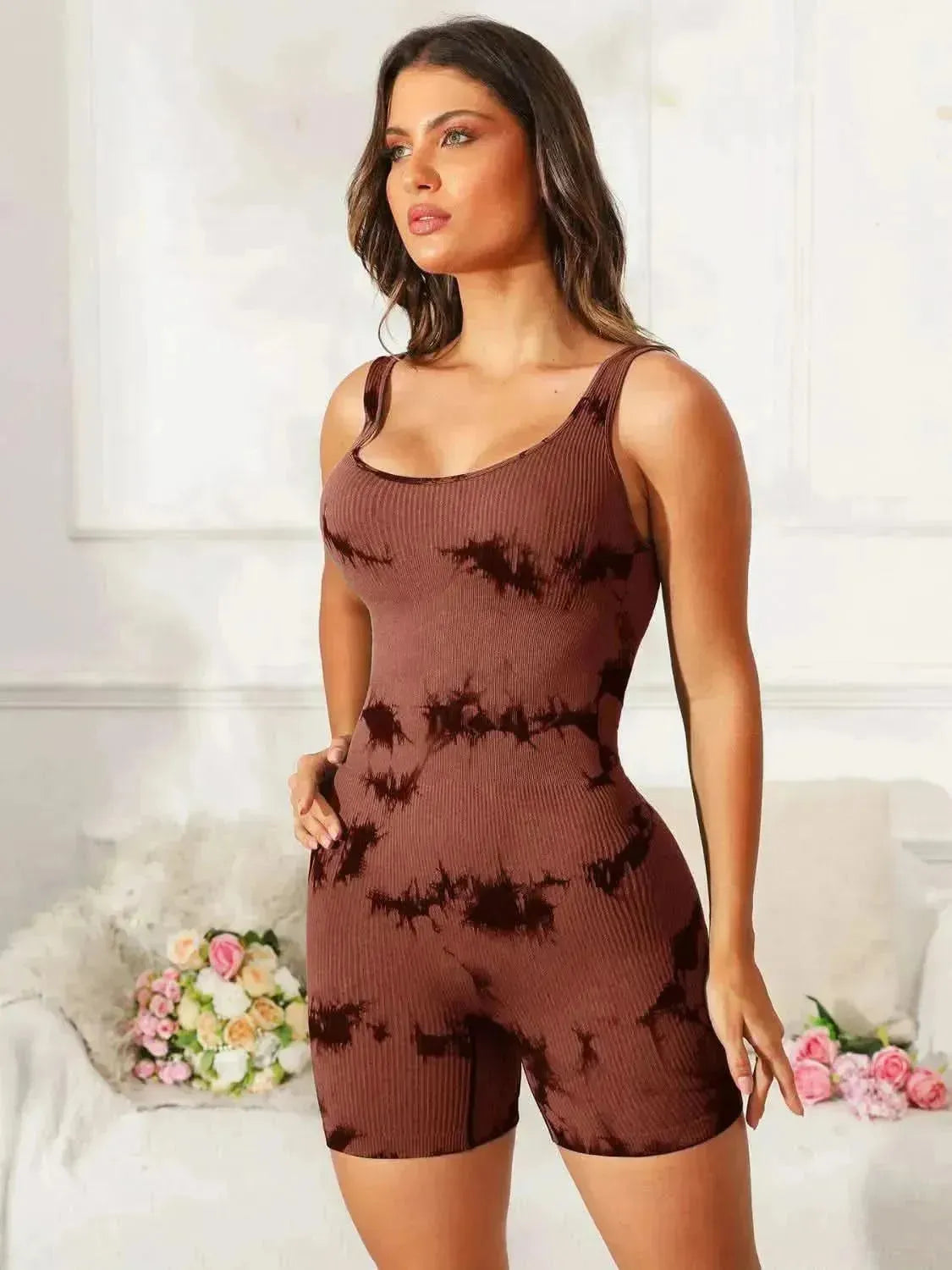 Tie-Dye Wide Strap Active Romper - Bad Moms Club