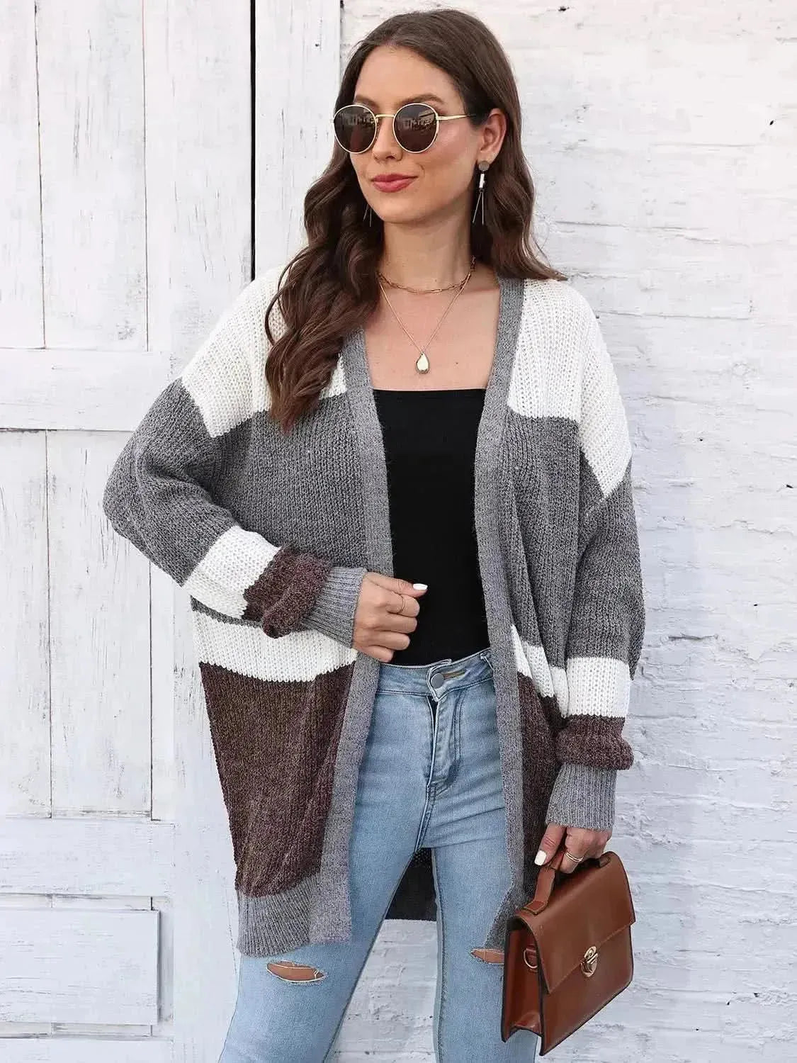Color Block Open Front Cardigan - Bad Moms Club
