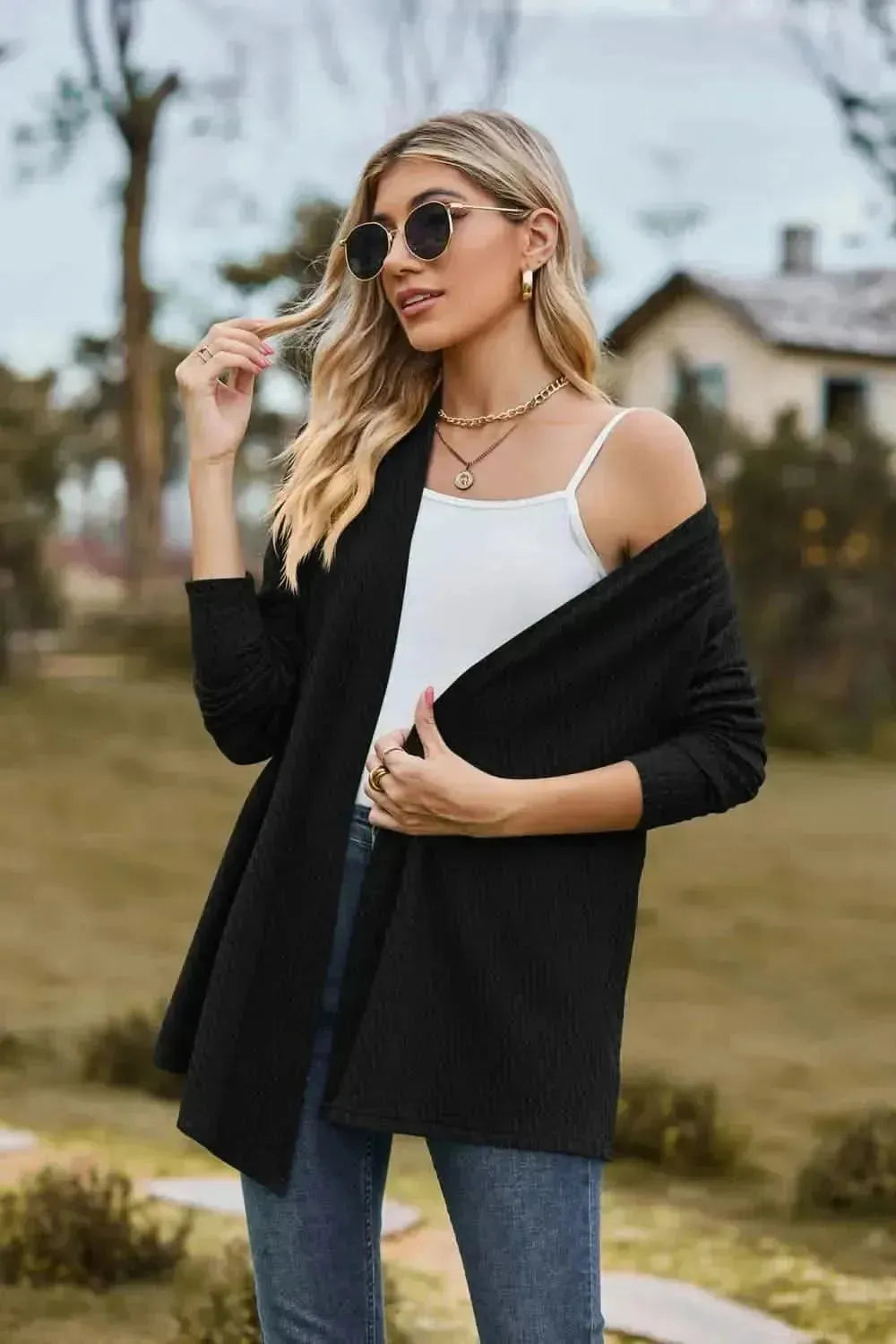 Open Front Long Sleeve Cardigan - Bad Moms Club