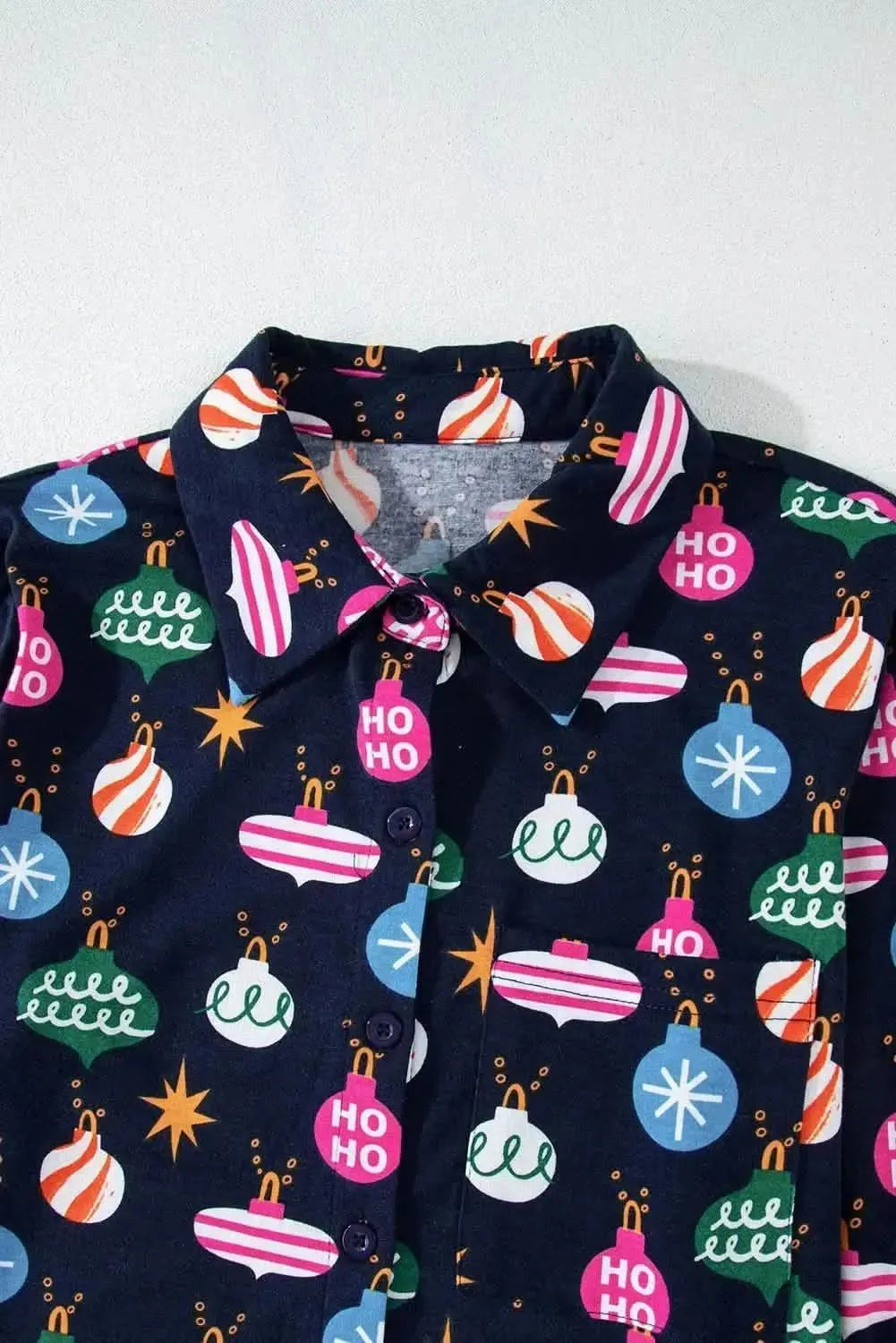 Christmas Lights Print Collared Neck Top and Pants Set - Bad Moms Club