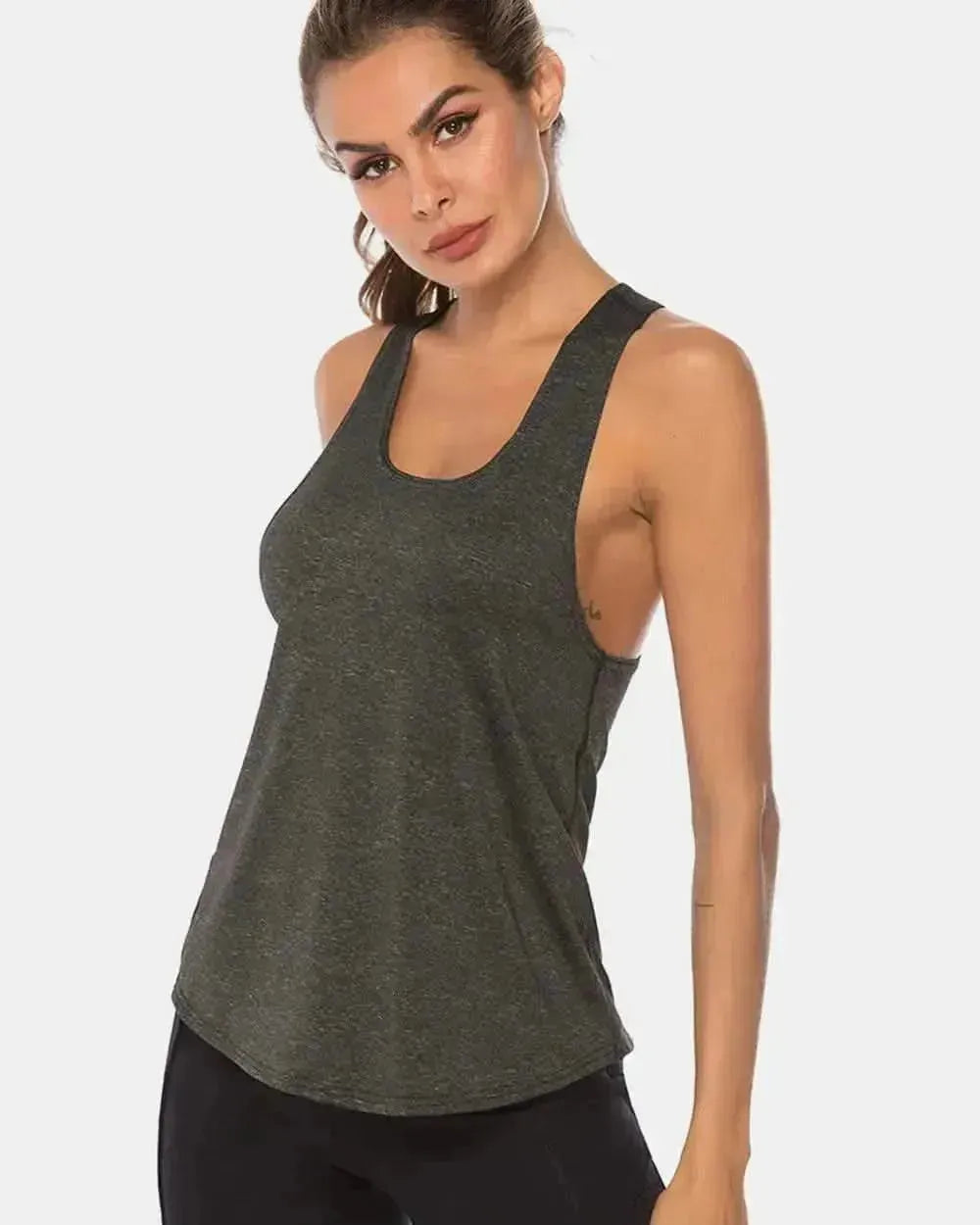 Full Size Scoop Neck Wide Strap Active Tank - Bad Moms Club