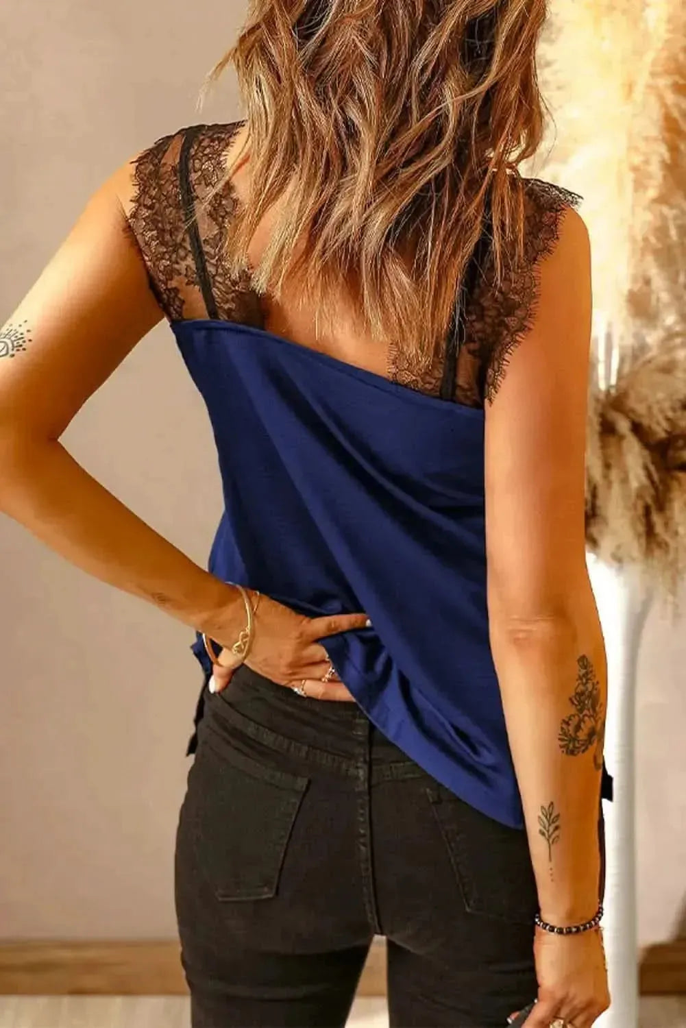 Eyelash Trim Spliced Lace Tank - Bad Moms Club
