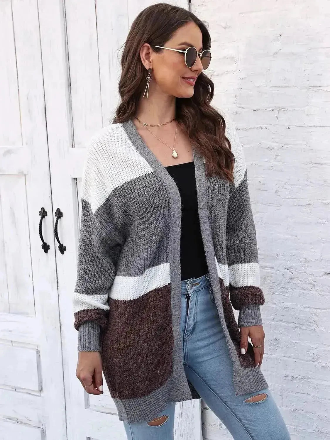 Color Block Open Front Cardigan - Bad Moms Club