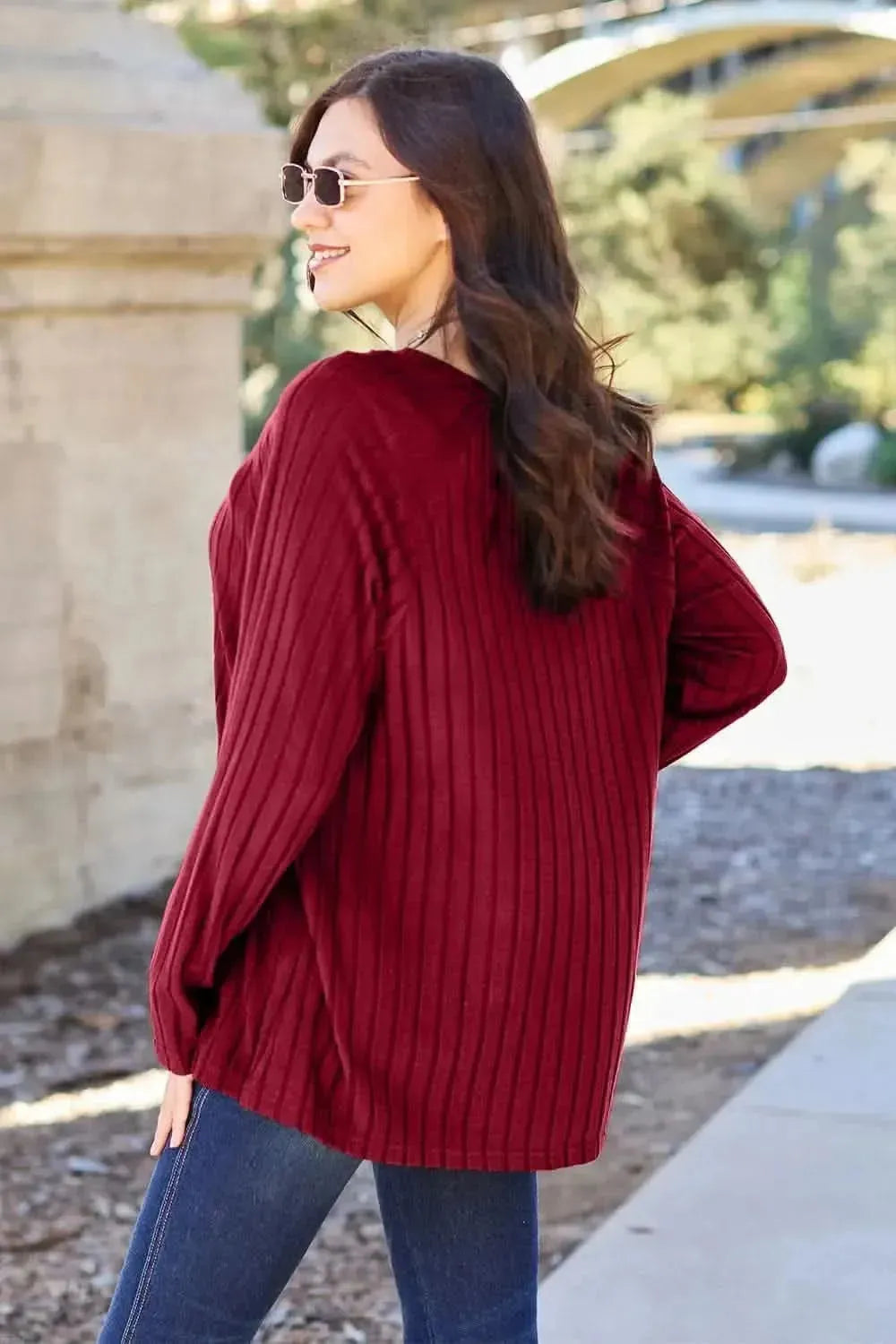 Basic Bae Full Size Ribbed Round Neck Long Sleeve Knit Top - Bad Moms Club