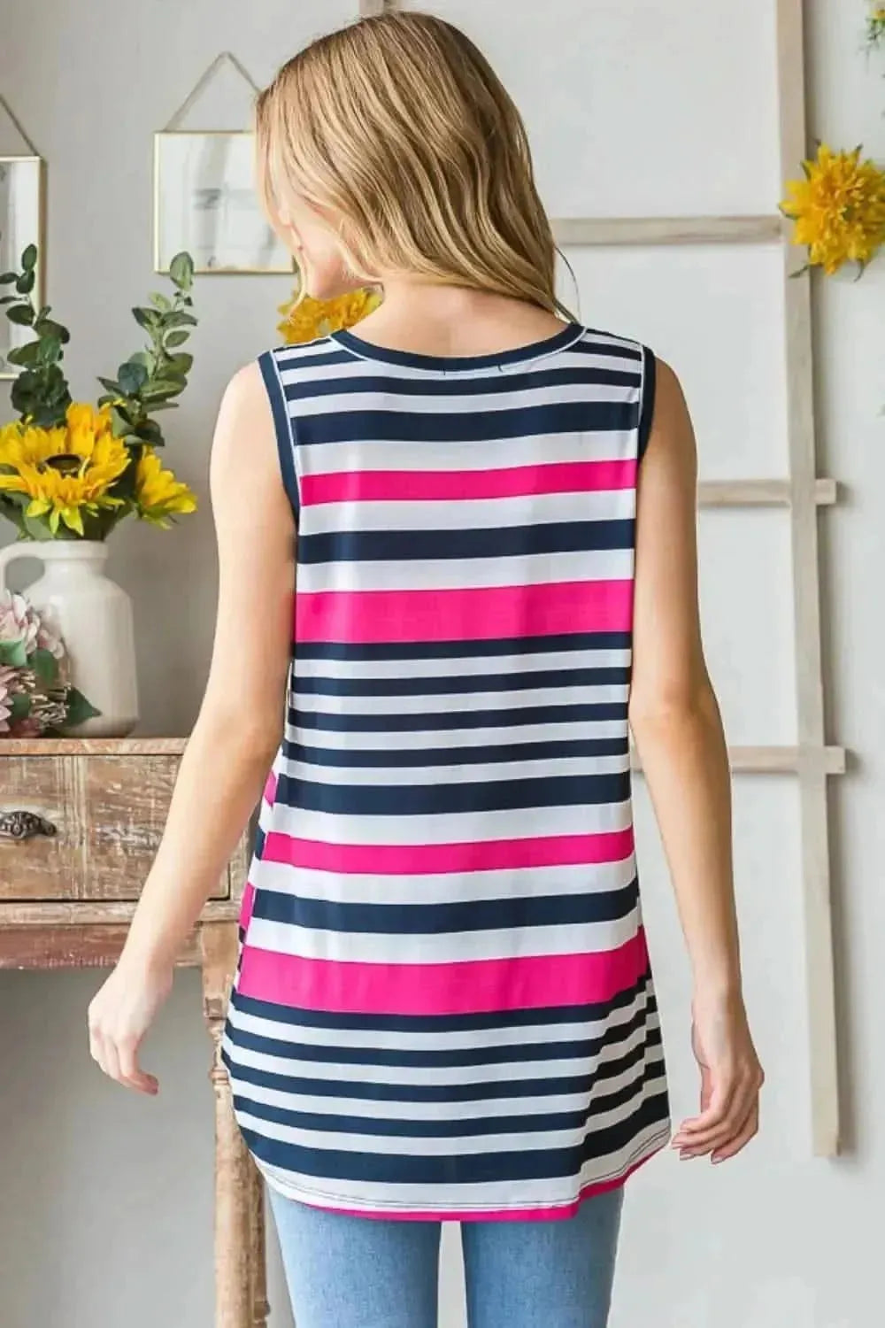 Heimish Full Size Striped Twist Knot Round Neck Tank - Bad Moms Club