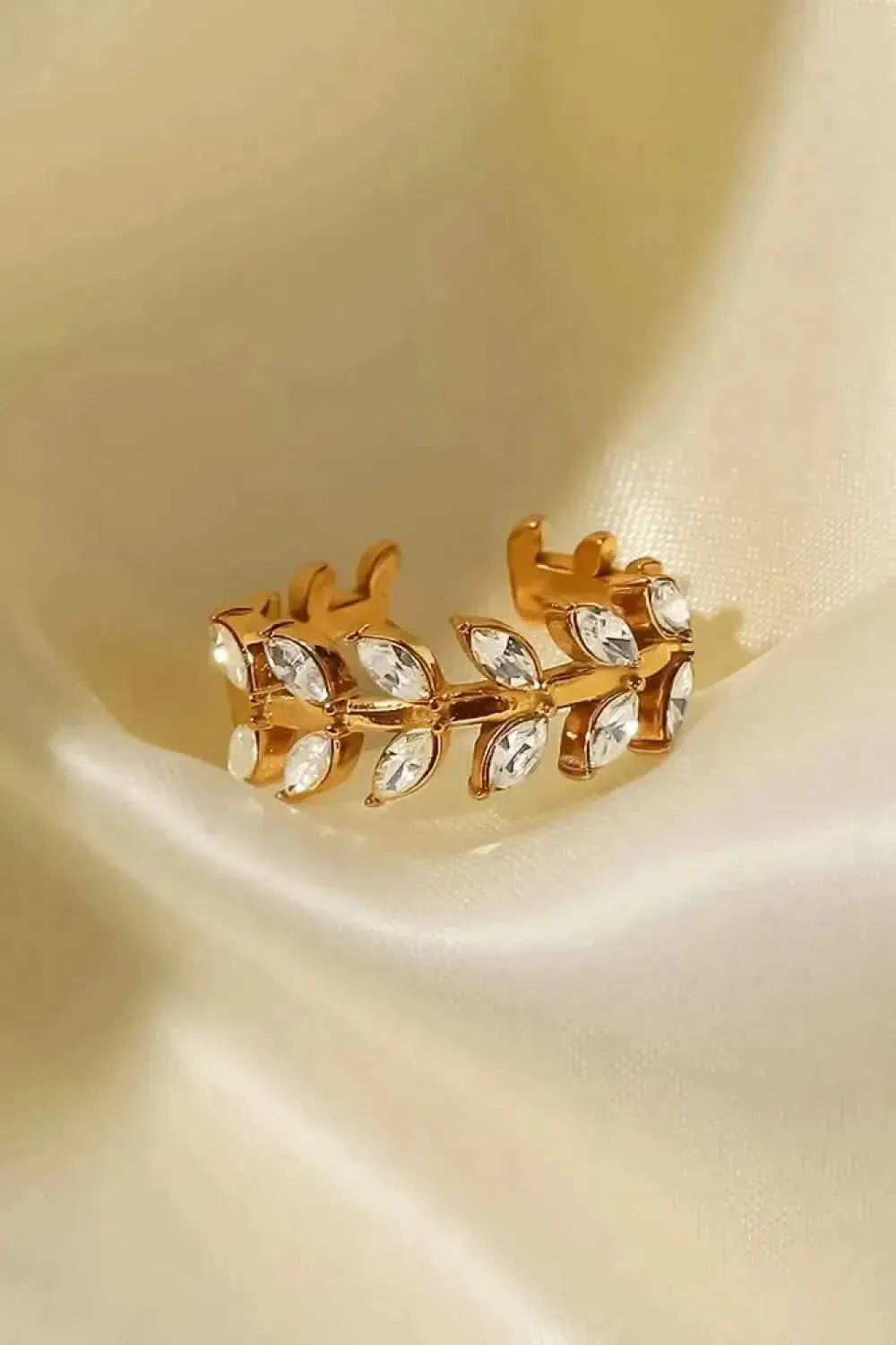 Inlaid Zircon Leaf Open Ring - Bad Moms Club