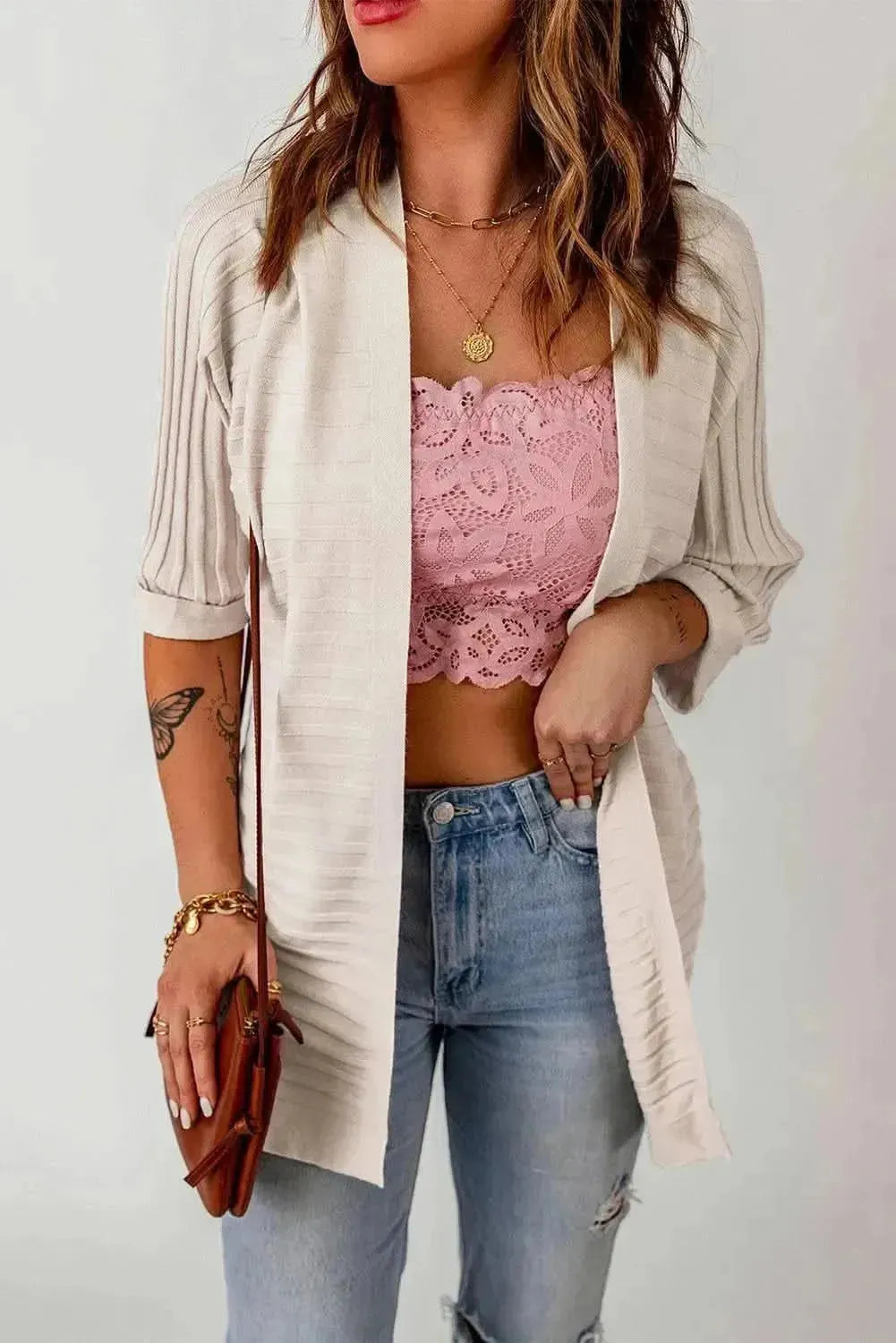 Ribbed Open Front Knit Cardigan - Bad Moms Club