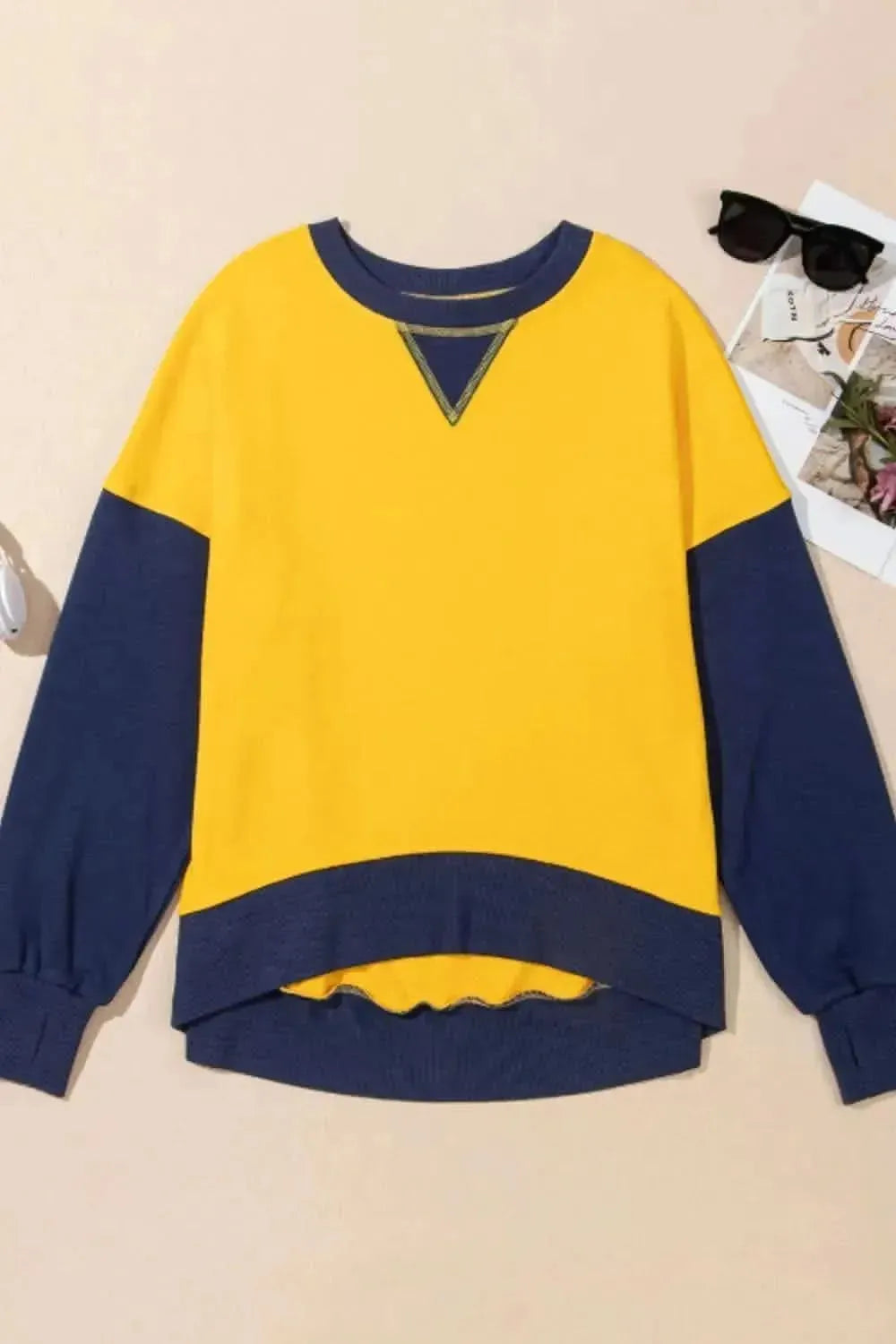 Color Block Round Neck Long Sleeve Sweatshirt - Bad Moms Club
