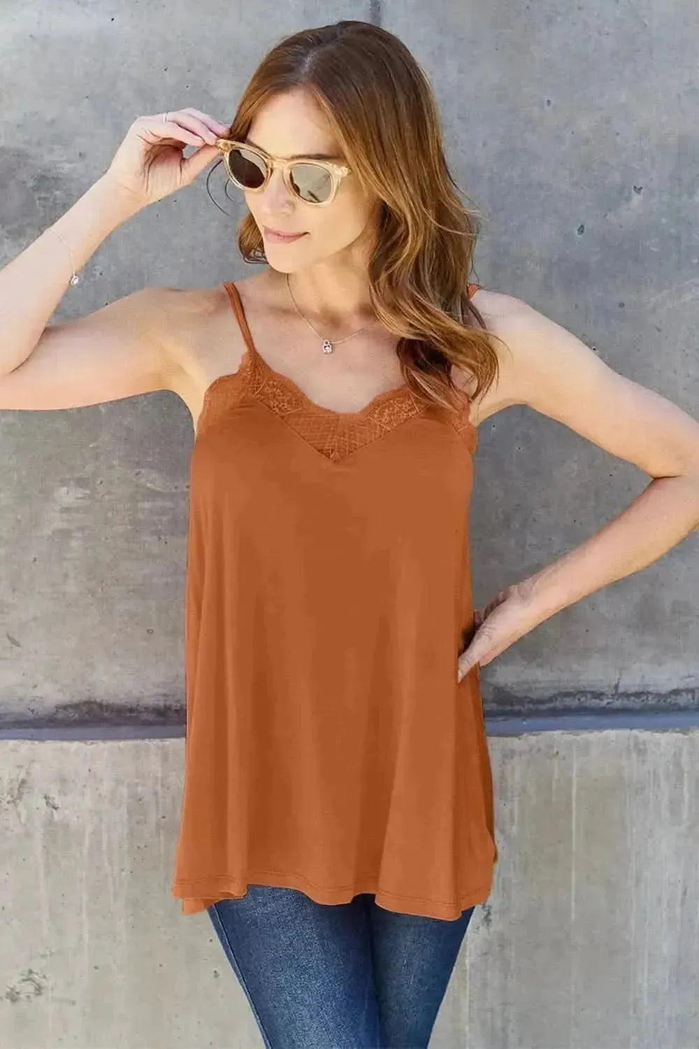 Basic Bae Full Size Lace Trim V-Neck Cami - Bad Moms Club